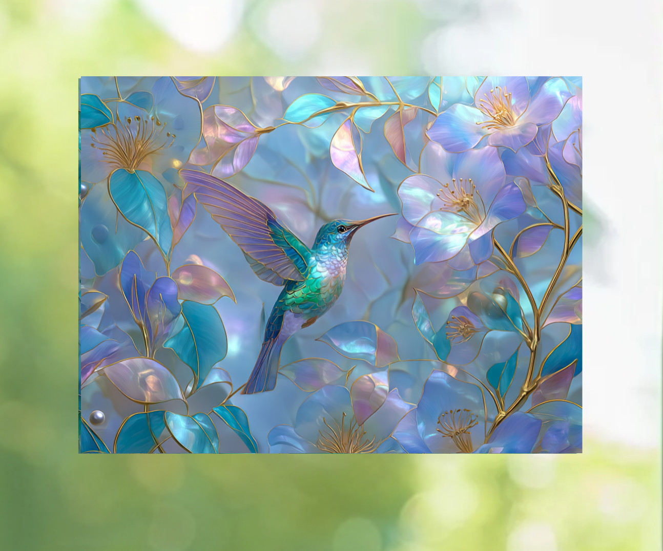 Hummingbird Faux Stained Glass WINDOW CLING Size 10.6" Vinyl Window Decoration