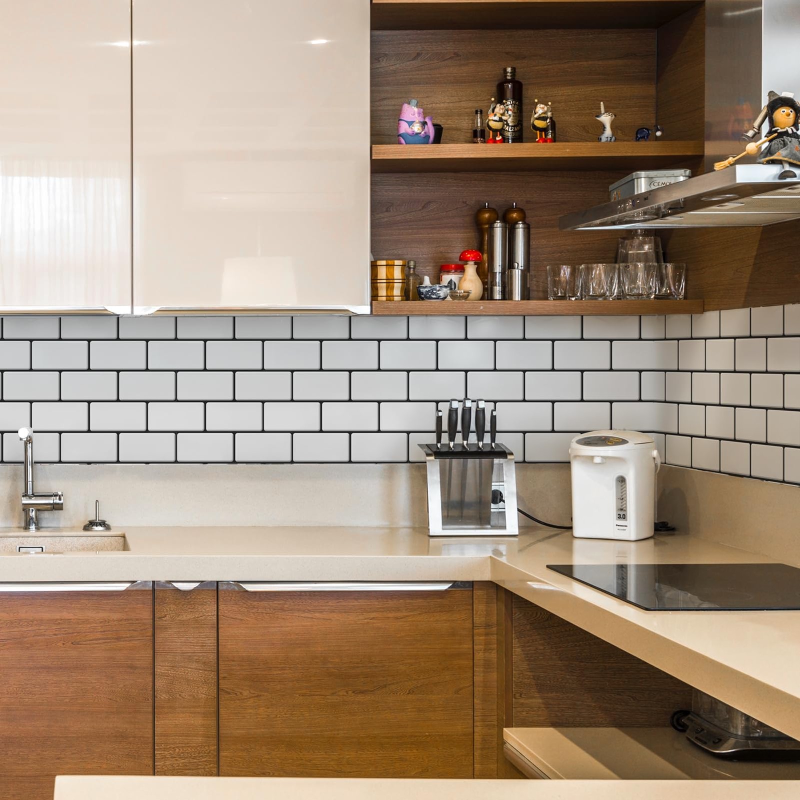 Faux Ceramic Subway Tile Peel And Stick Backsplash 10 Pack White 12.6 x 10.6…