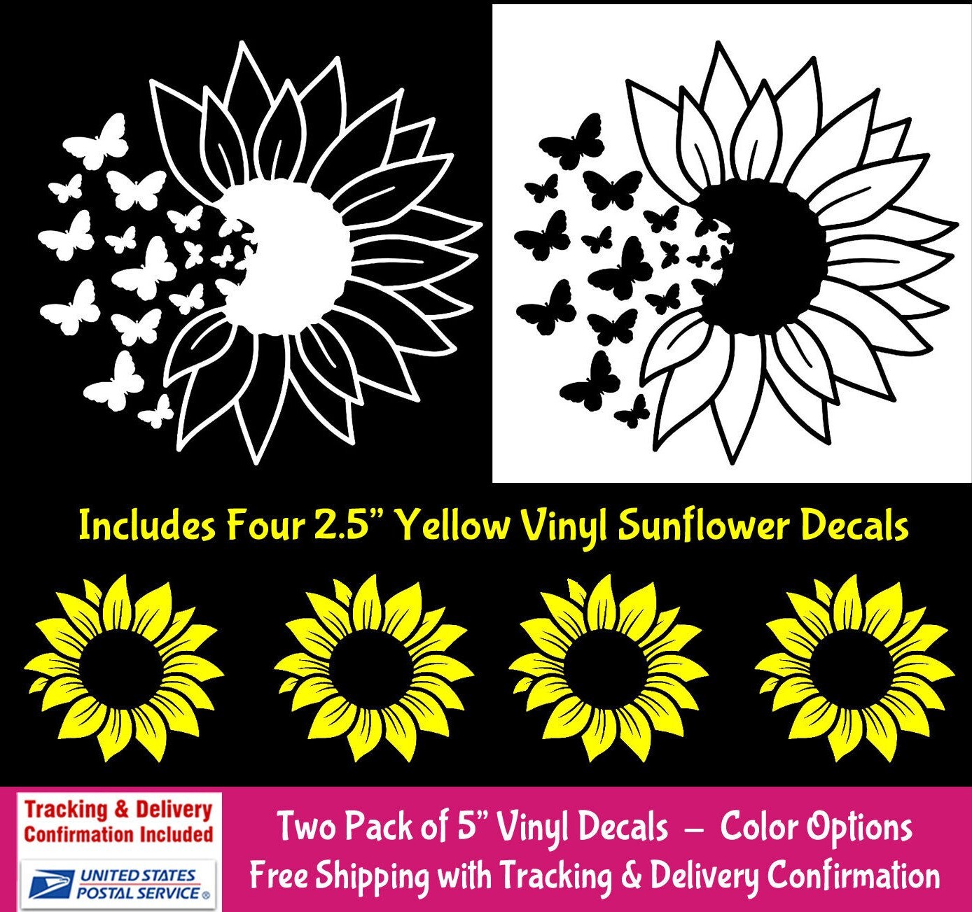 Butterflies Sunflower 5" or 10" Vinyl Decal Car Truck Window Wall Door Mirror