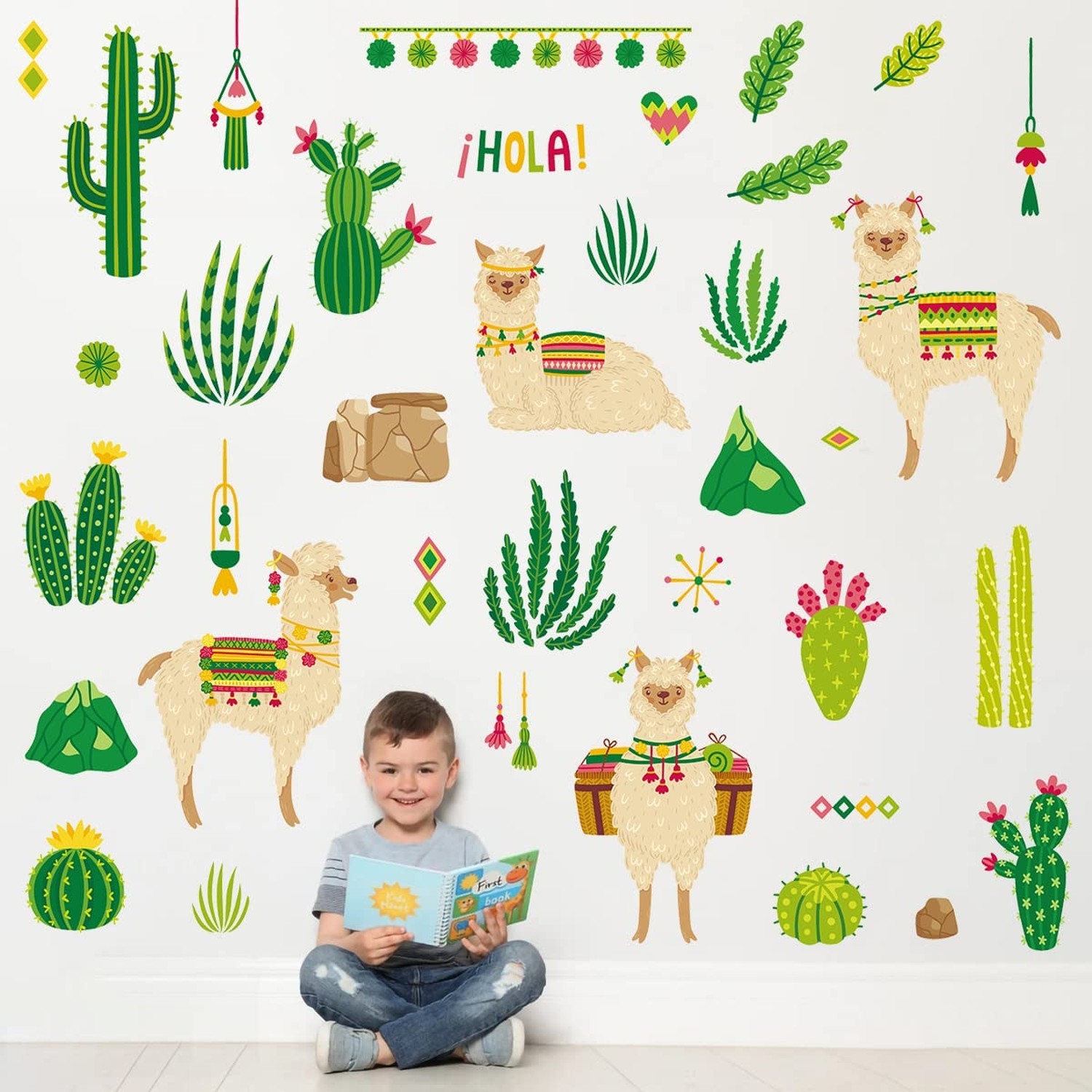 Colorful Alpaca Llama Wall Decal Stickers, DIY Desert Plants Cactus Leaves St…