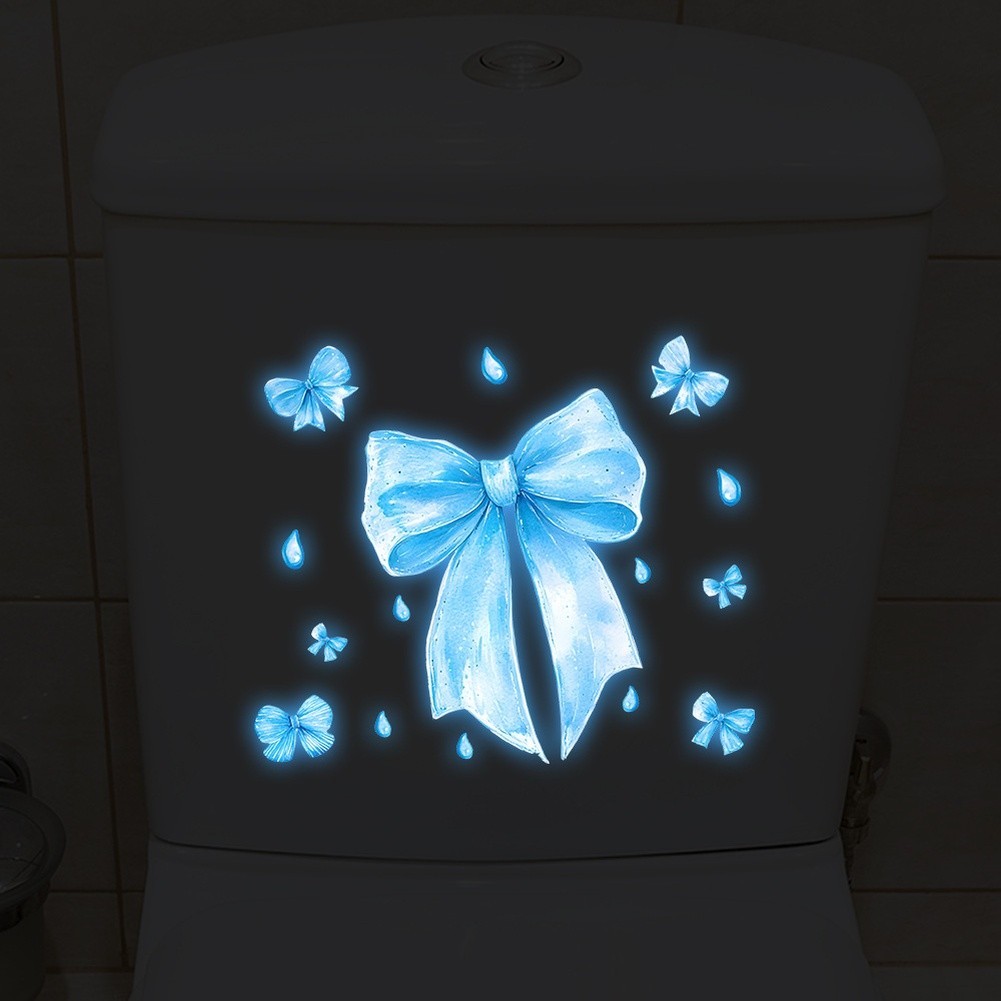 Glow in the Dark Blue Butterfly Bow Sticker PVC for Smooth Indoor Surfaces Only