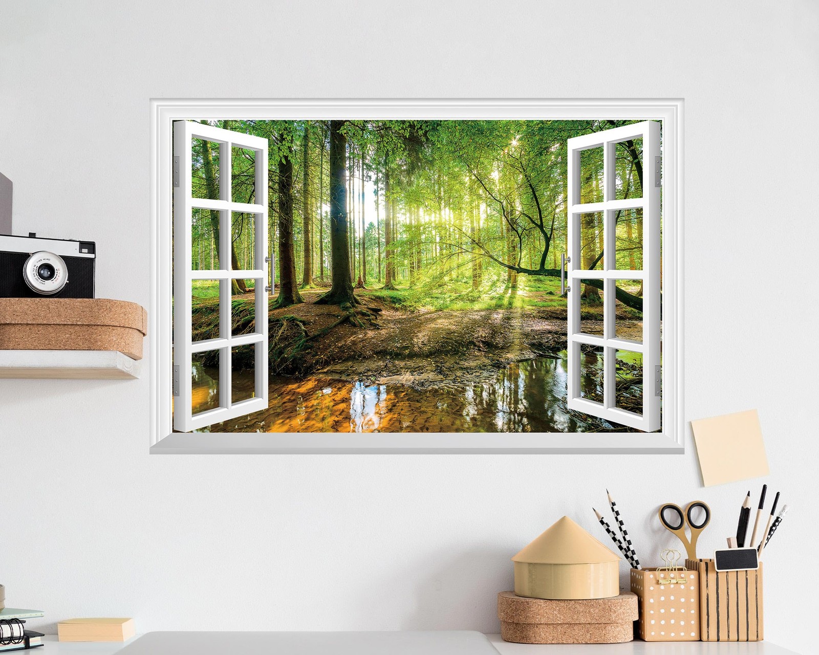 Fake Window Wall Sticker – Forest Jungle Faux Window Wall Mural for Wall Deco…