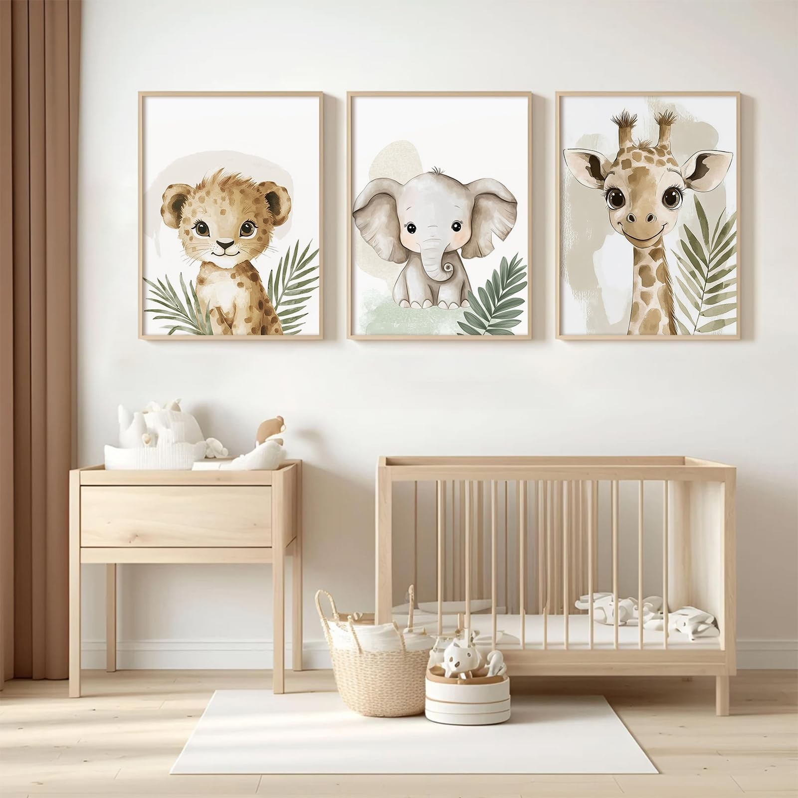 Lhoiplme Nursery Animal Wall Art Decor Baby Boy Kids Room Pictures Safari Jun…