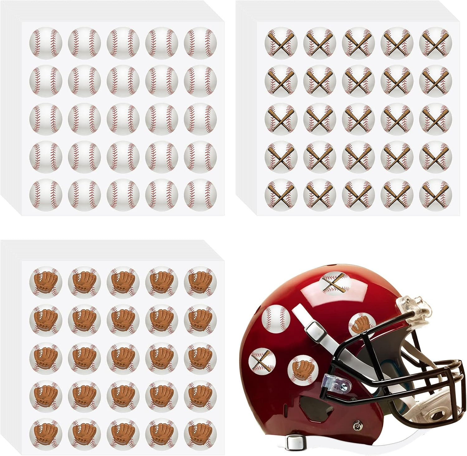 300 Pcs 12 Sheets Baseball Helmet Stickers 1.18 Inch Waterproof round Helmet Vin