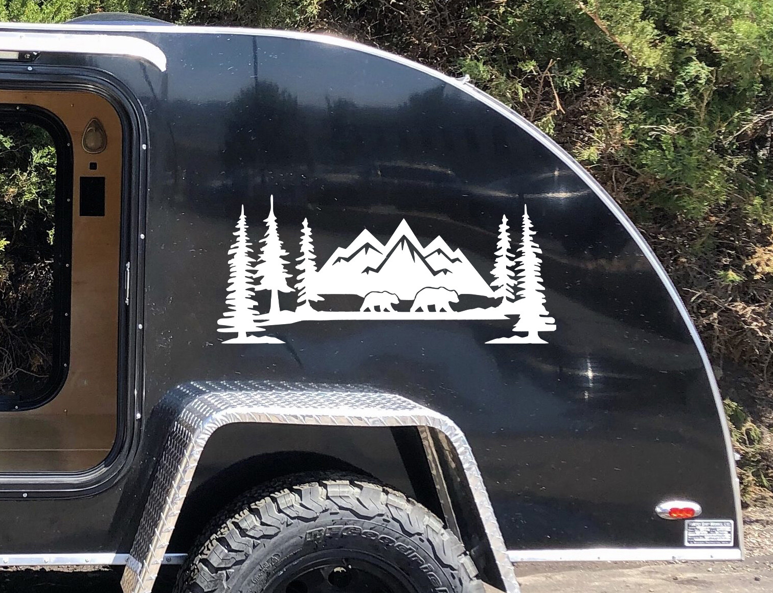 Mountains Bears Forest Scene Vinyl Decal V2 | Camper RV Travel Trailer | Sticker