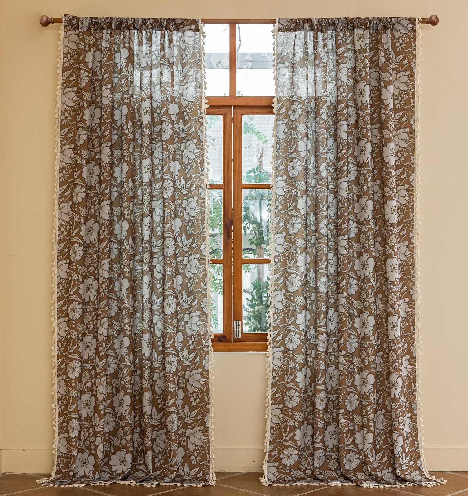 YJ YANJUN Boho Living Room Curtains 84 Inch Length 2 Panels Rustic Hope Flora…