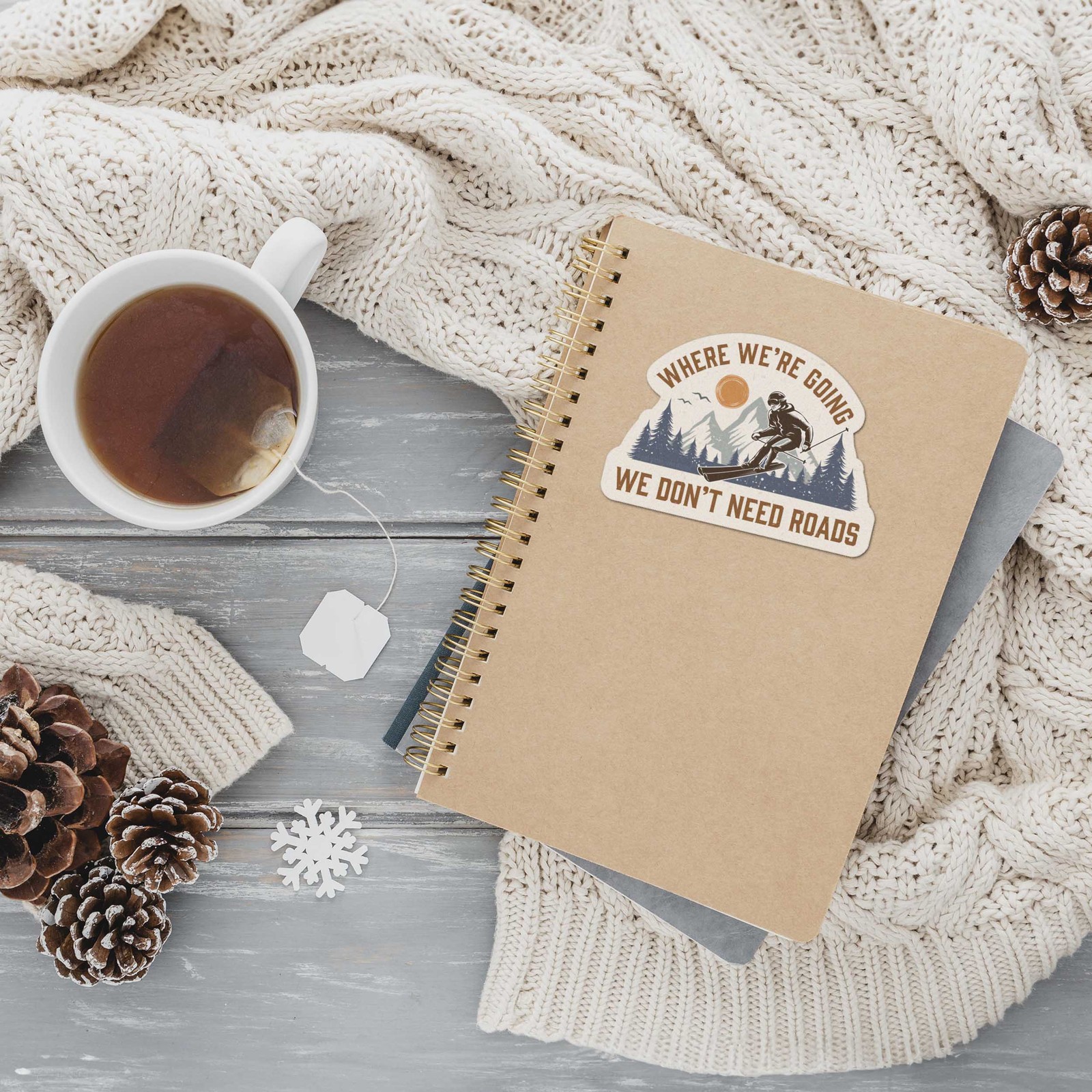 Where We're Going We Don't Need Roads Skiing Sticker- Laptop or Thermos Decal