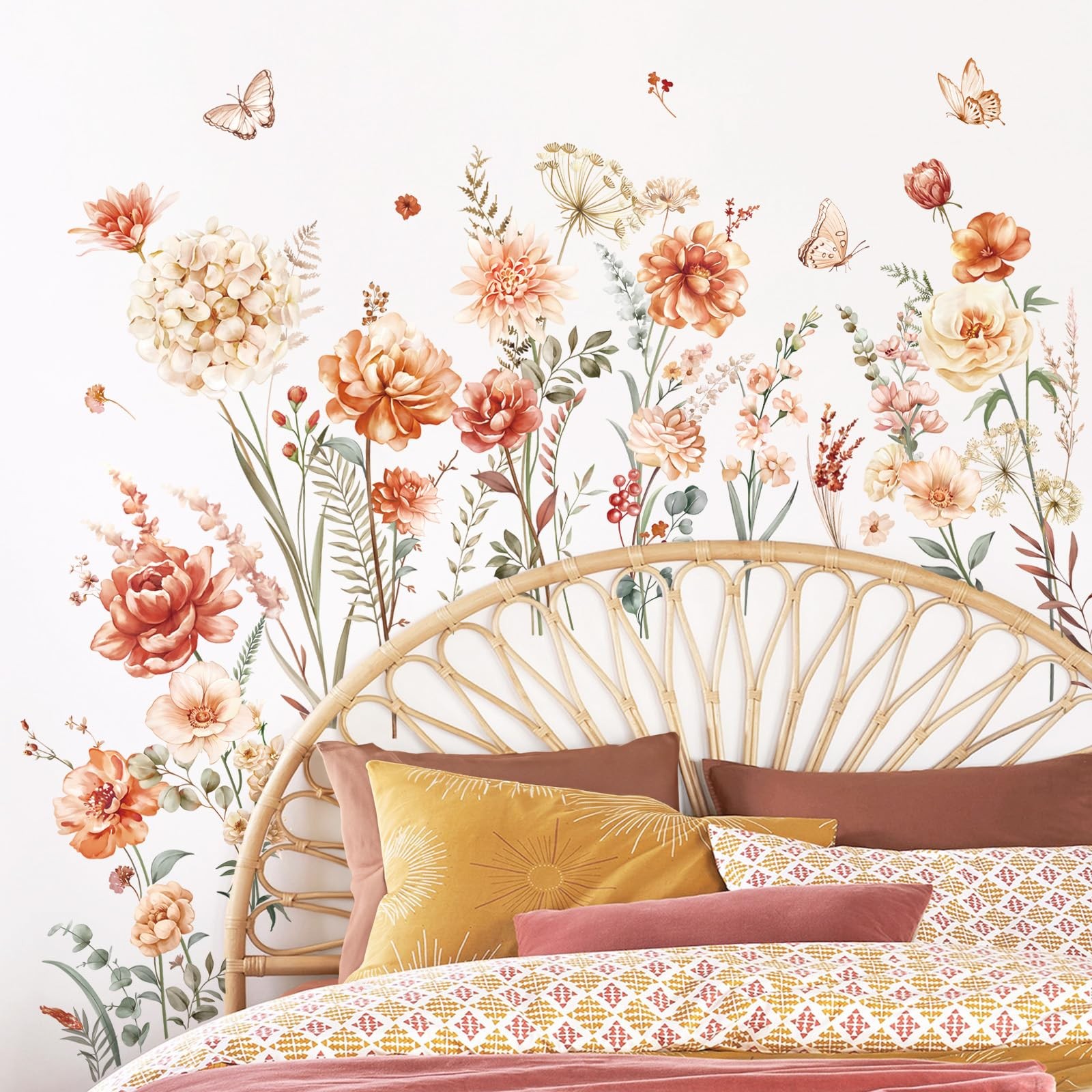 Boho Flower Wall Decals Wildflower Garden Floral Grass Wall Stickers Girls Be…