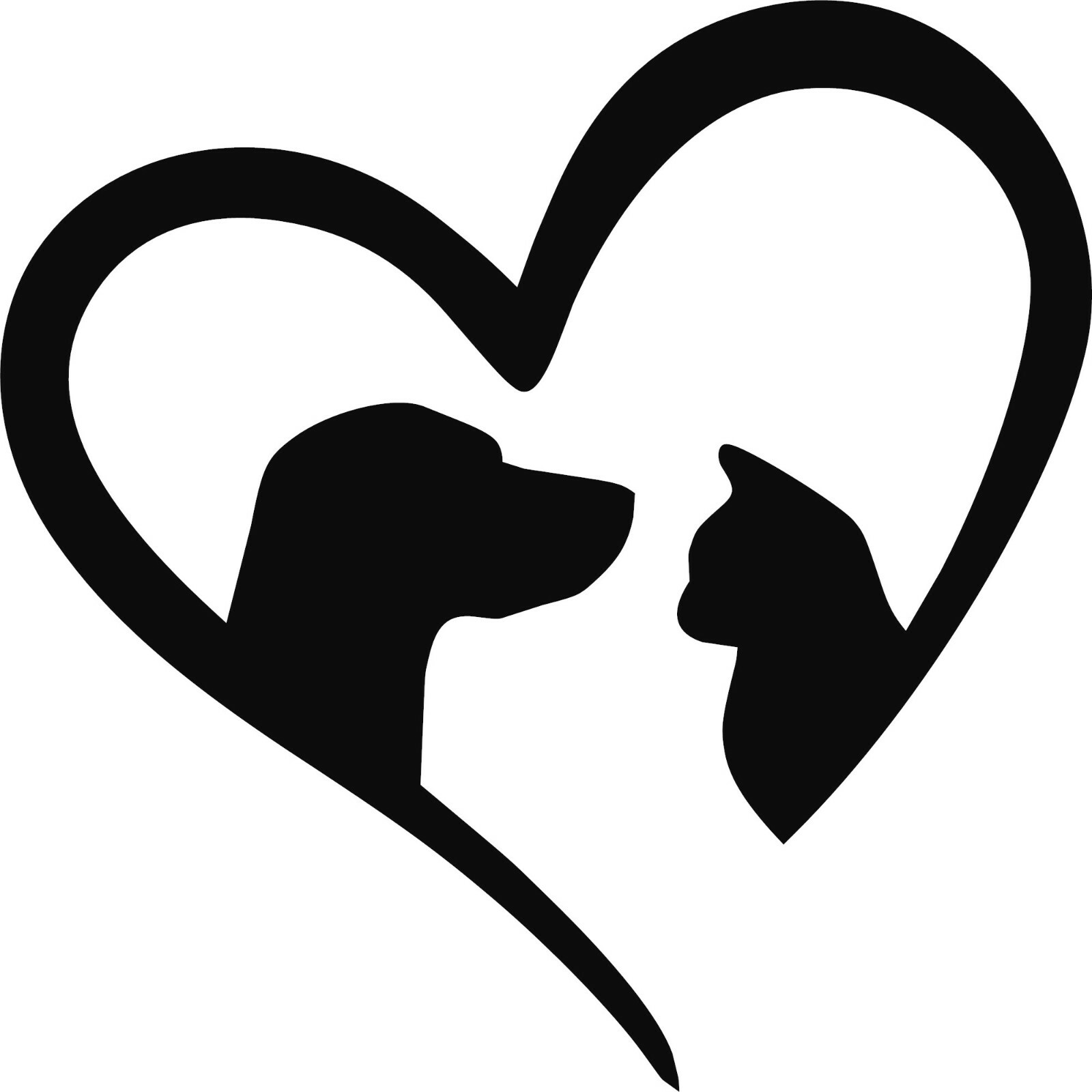 DOG & CAT IN A HEART in your choice of color DECAL 4"in X 4"in
