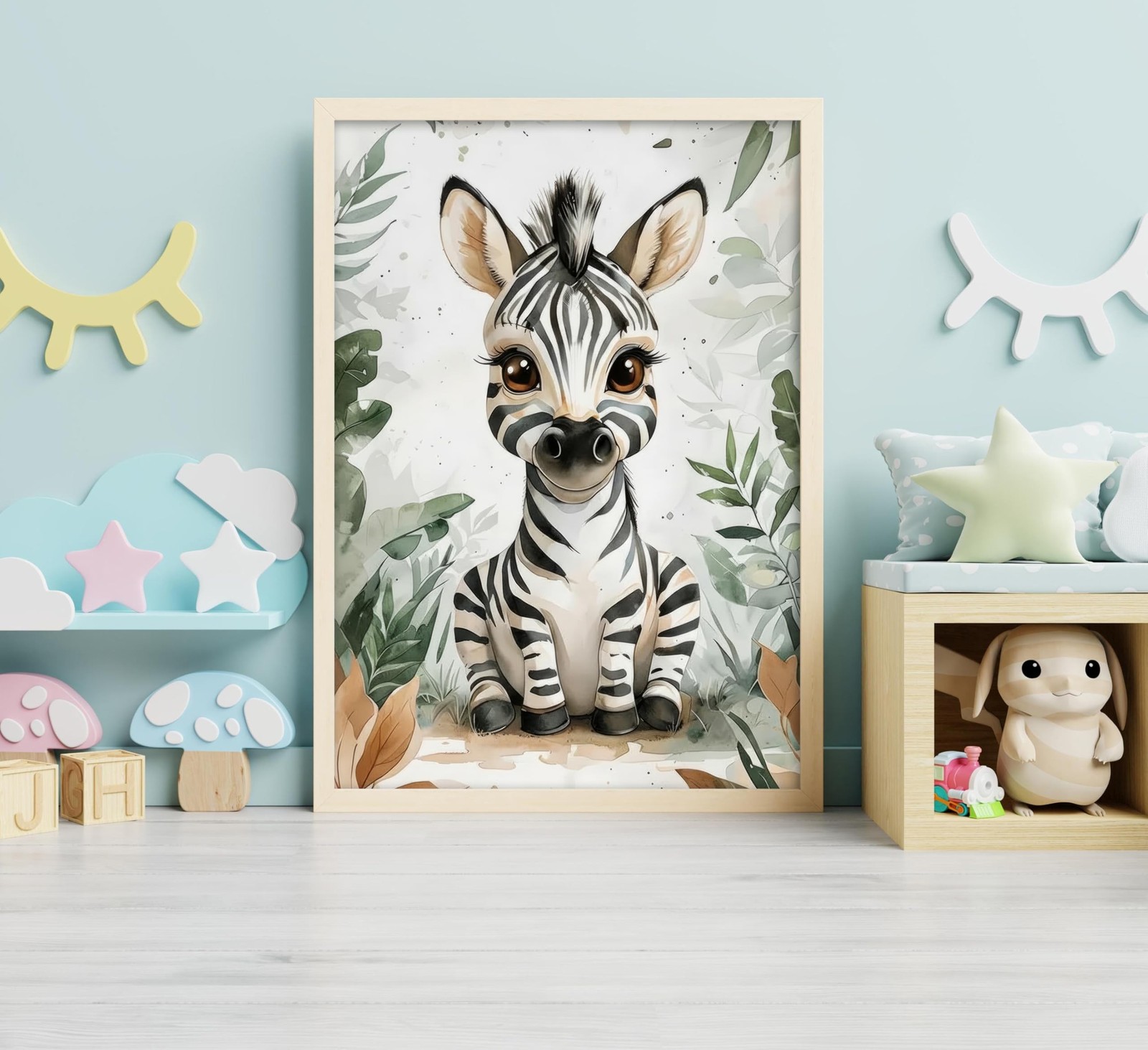Baby Boy Safari Animal Wall Art Watercolor Theme Nursery Painting Picture Wal…