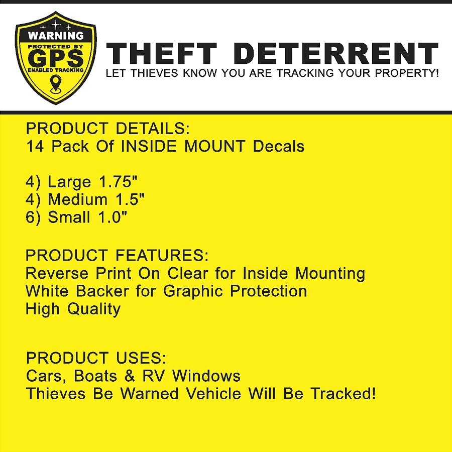 14 PACK GPS Tracking Warning INSIDE MOUNT Theft Deterrent Stickers High Quality