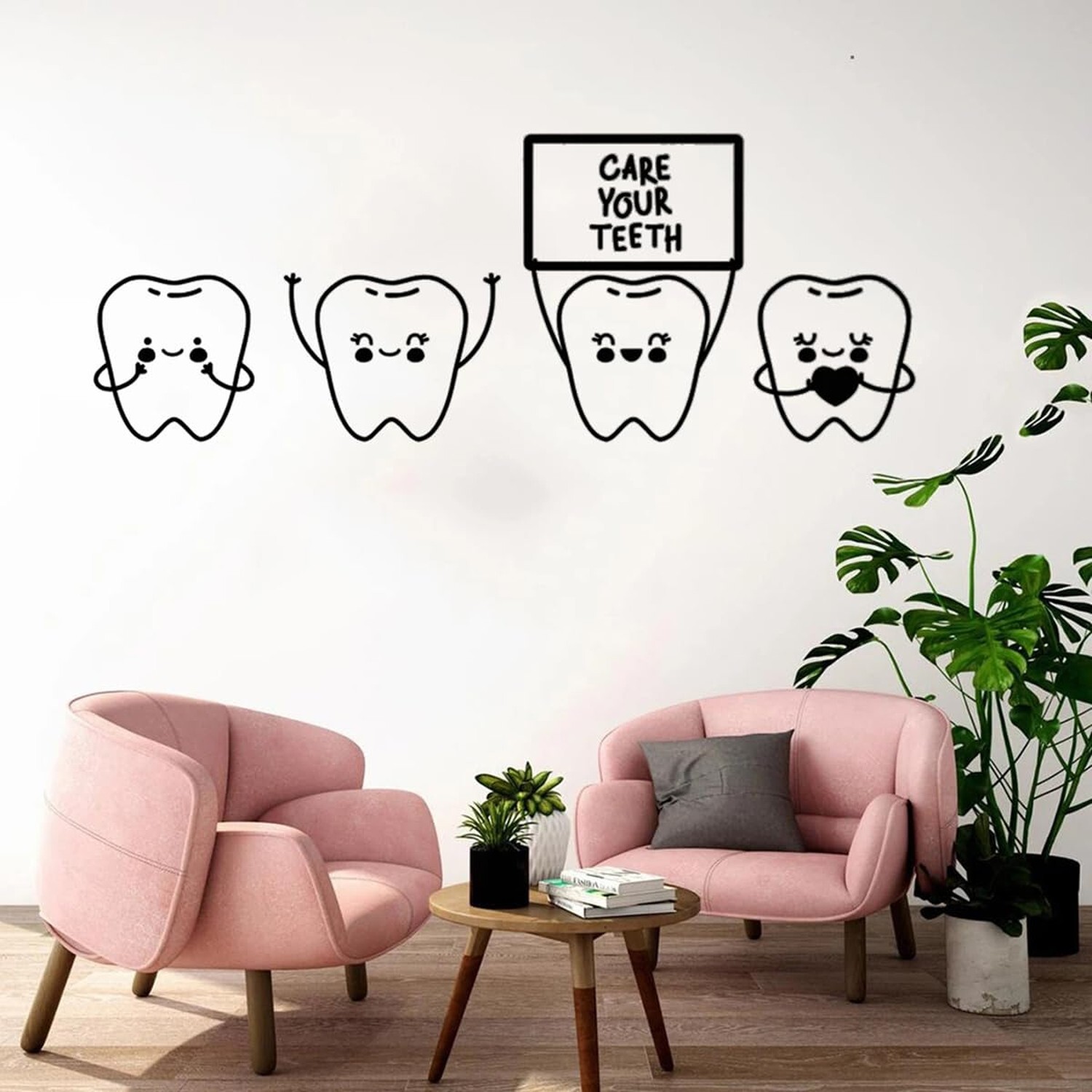 Vinyl Wall Decal Cartoon Children's Dentistry Teeth Quote Care Your Teeth Den…