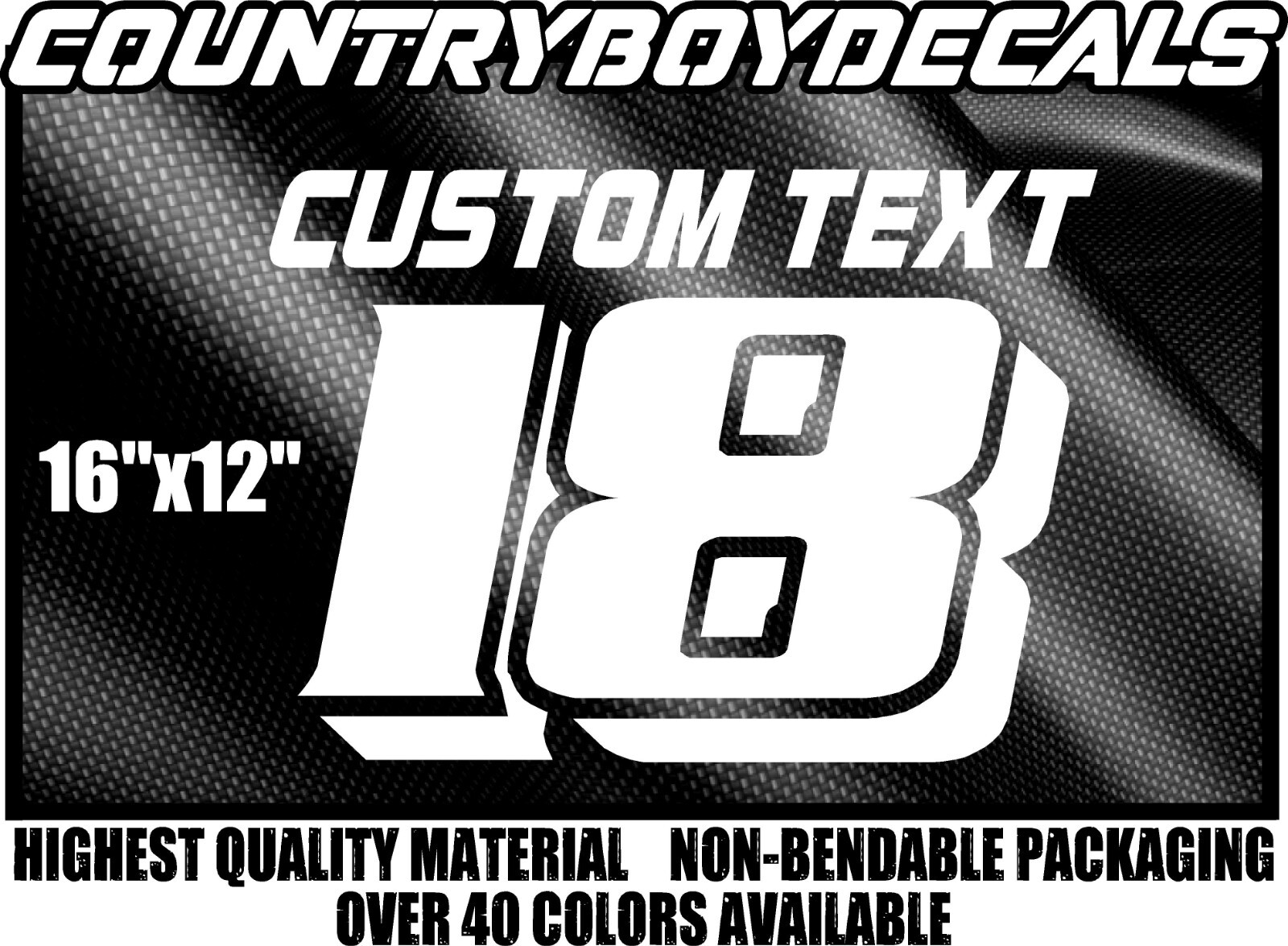 CUSTOM TEXT and CUSTOM NUMBER 12" Height Vinyl Decal Race Derby Car Truck Name
