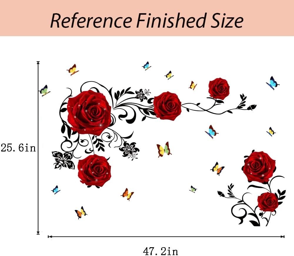 Red Rose Wall Stickers Floral Vinyl Decal for Bedroom Living Room Reusable