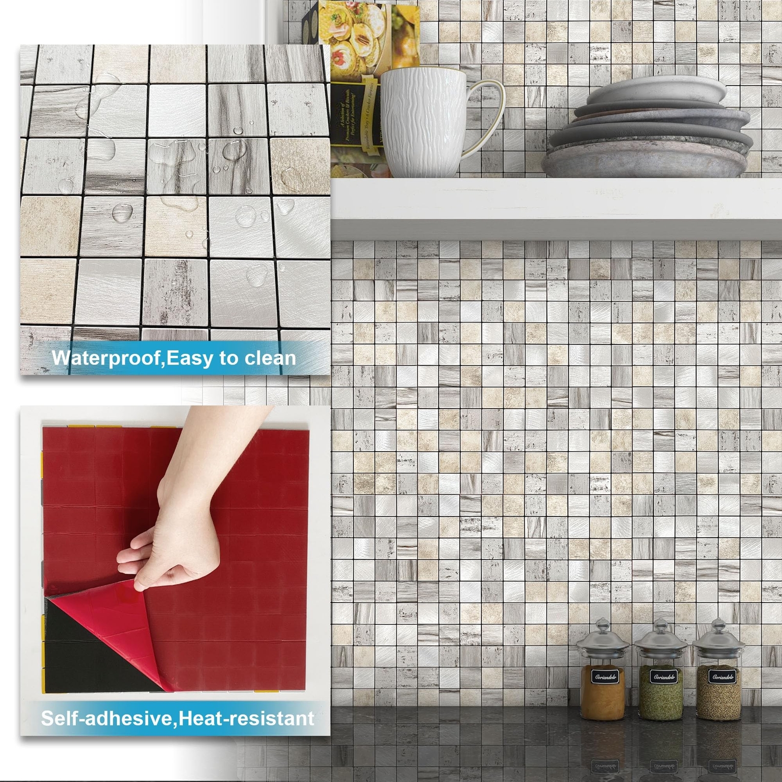 BeNice Peel and Stick Backsplash Metal Kitchen Self Adhesive Mosaic Wall Stic…