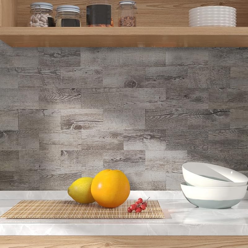 Peel and Stick Backsplash PVC Tile, 3" x 6" Dover Gray Stick on Tiles for Bac…