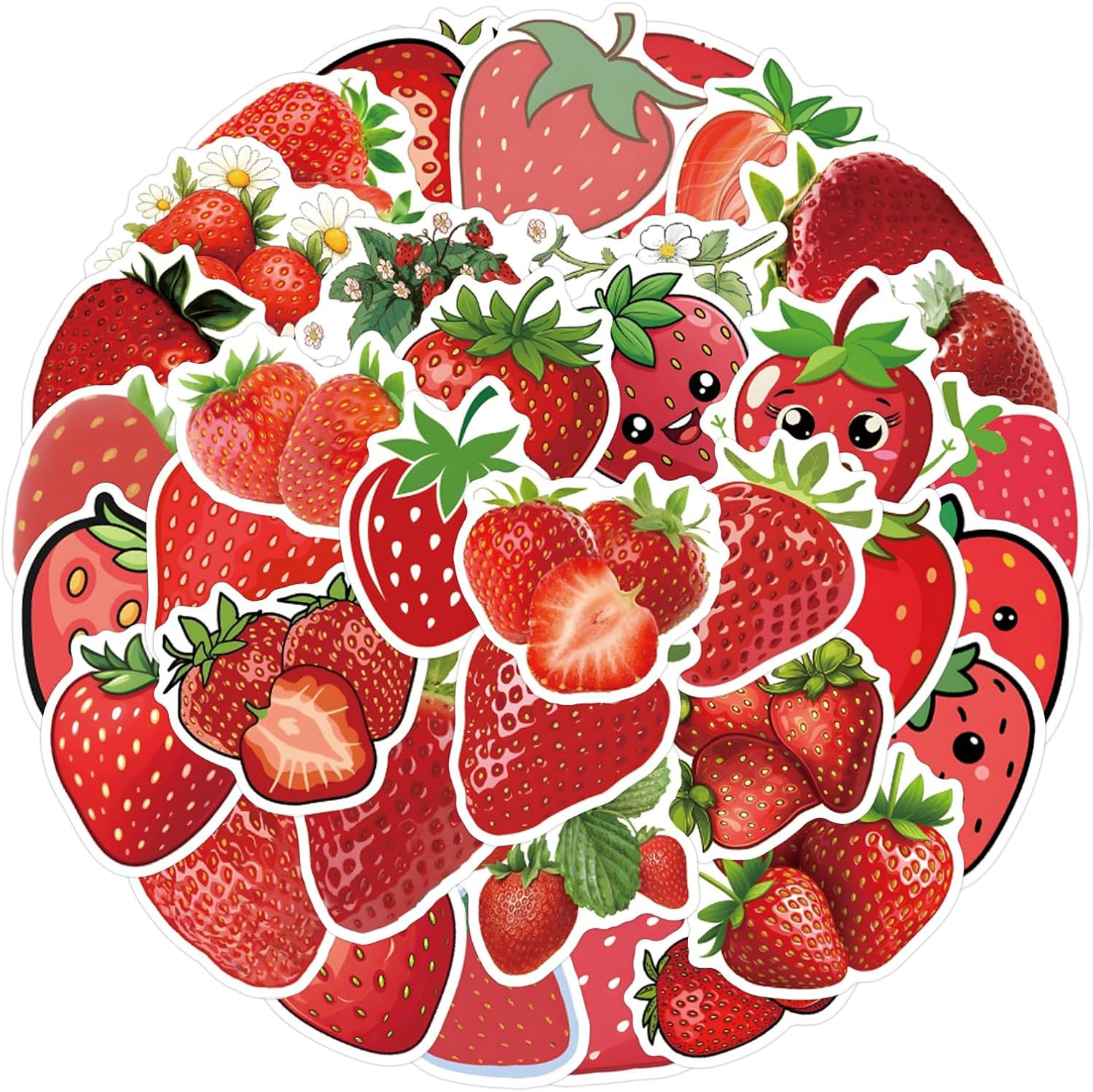 55 PCS Strawberry Stickers, Waterproof Vinyl Fresh Strawberry Decals for Skatebo