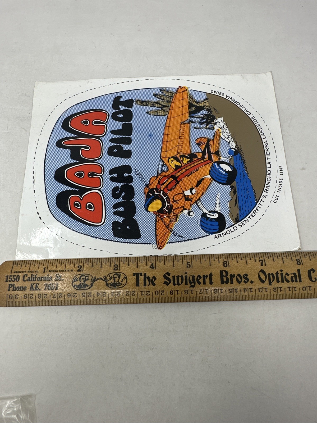 Vtg Baja Bush Pilot Blue Sticker Decal Arnold Senterfitt Airplane 7.5" Very Rare