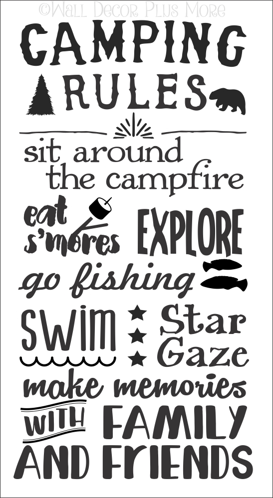 Camping Rules Subway Art Wall Decals Sticker Camper RV Camp Quote Saying 37×20