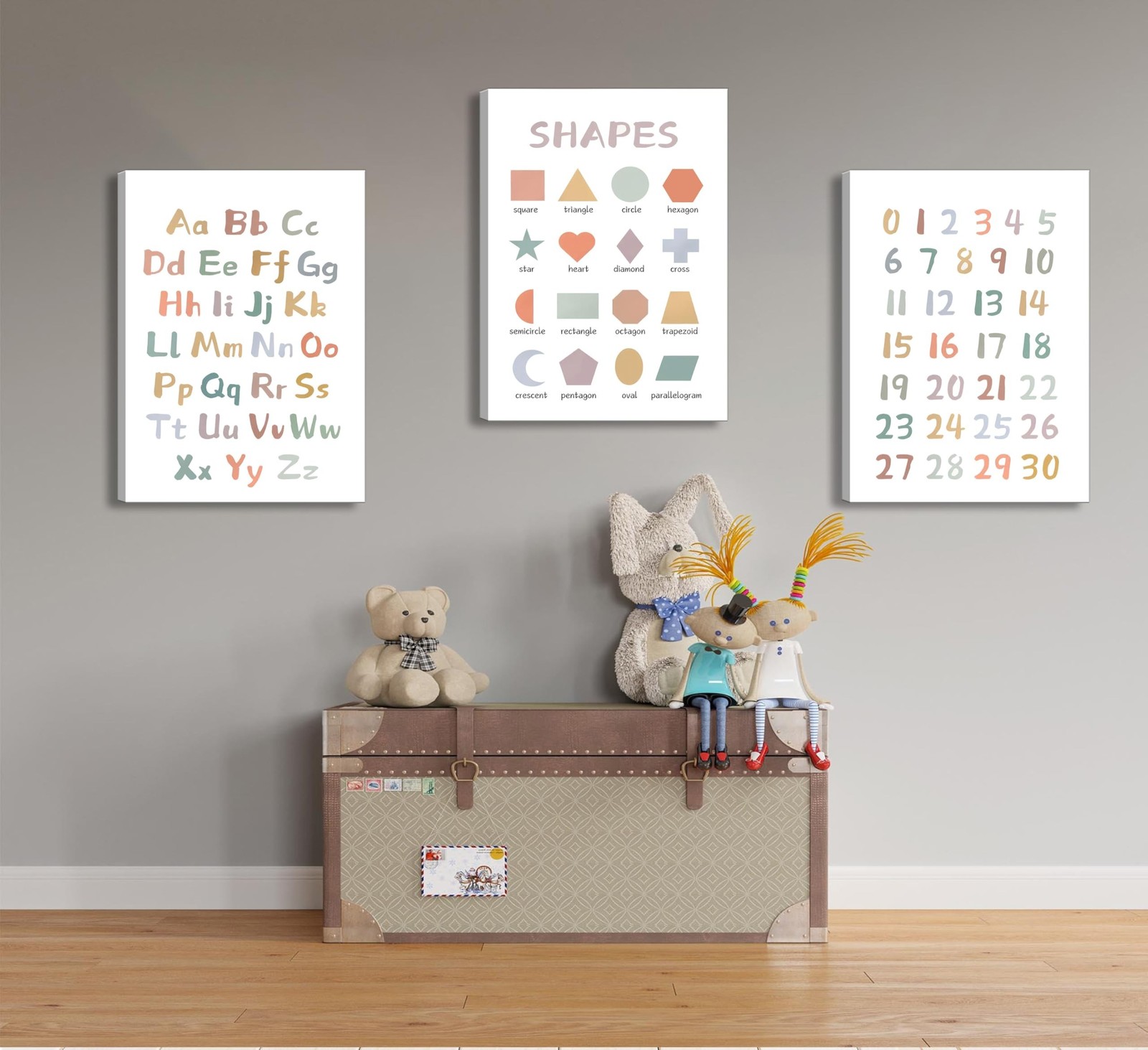3Pcs Kids Playroom Wall Art Decor Toddler Room Decor ABC Nursery Artwall Shap…