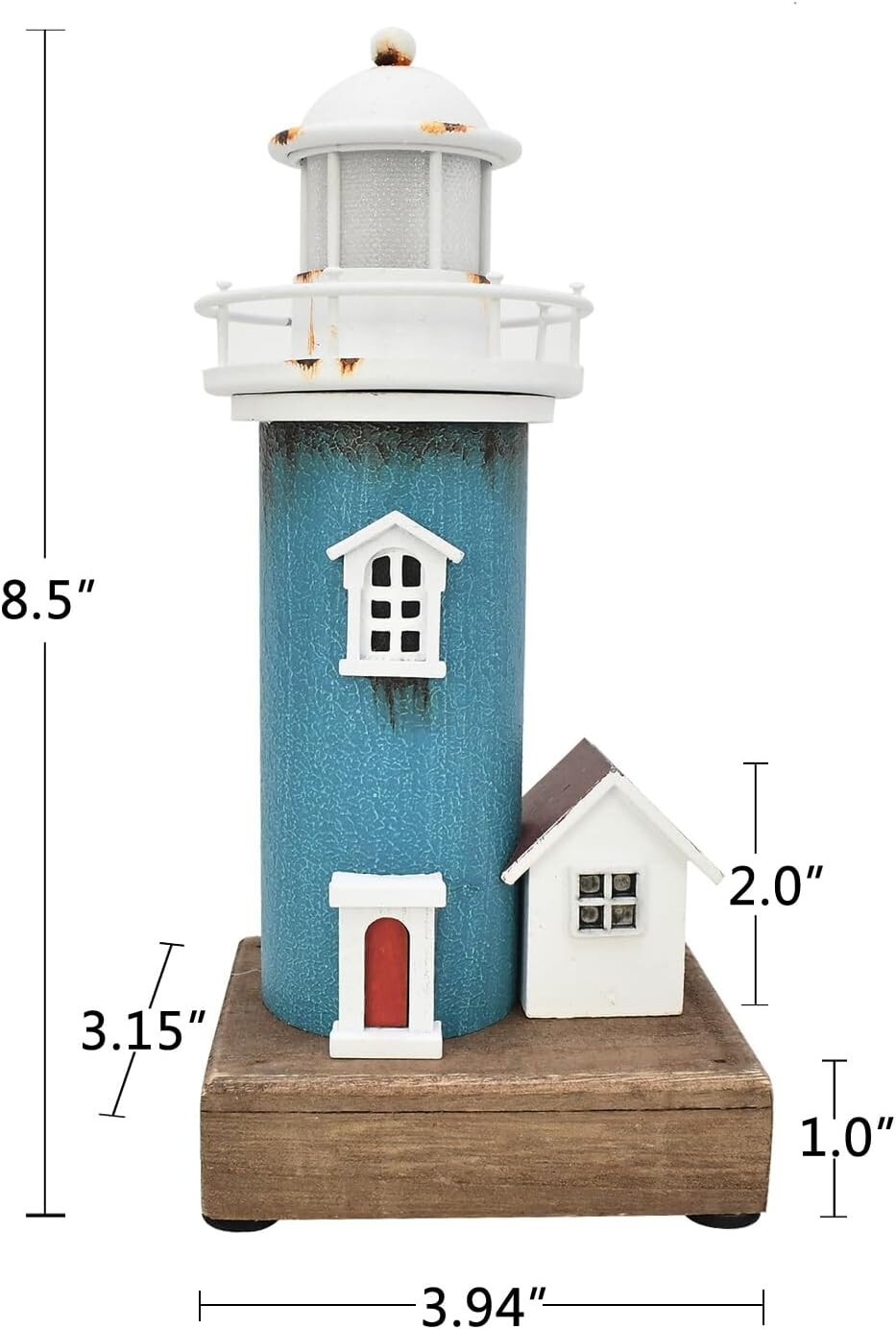 Aecipl Wooden Lighthouse with Lights Nautical Tabletop (Light Blue)