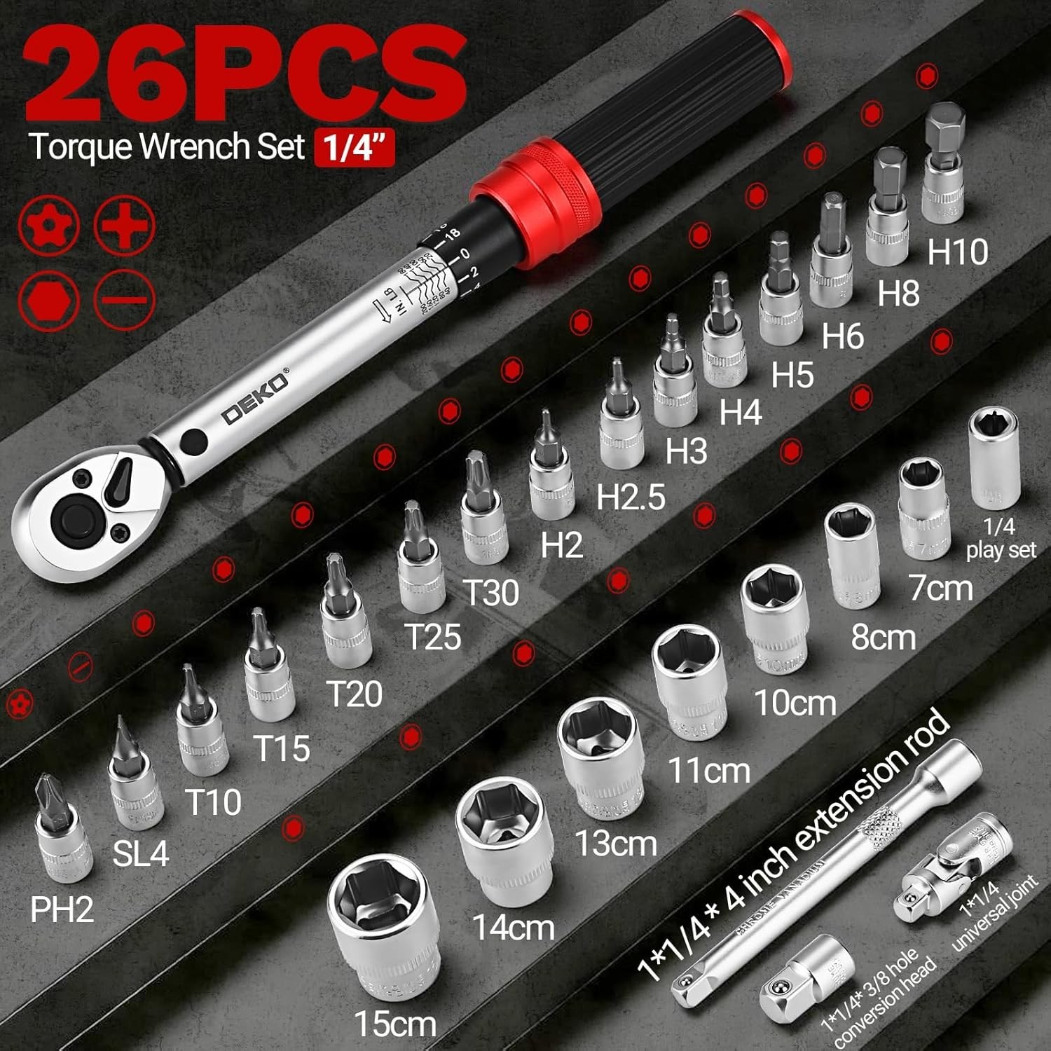 26Pcs Bike Torque Wrench Set, 1/4 Inch Drive Torque Wrench, 20200 IN….