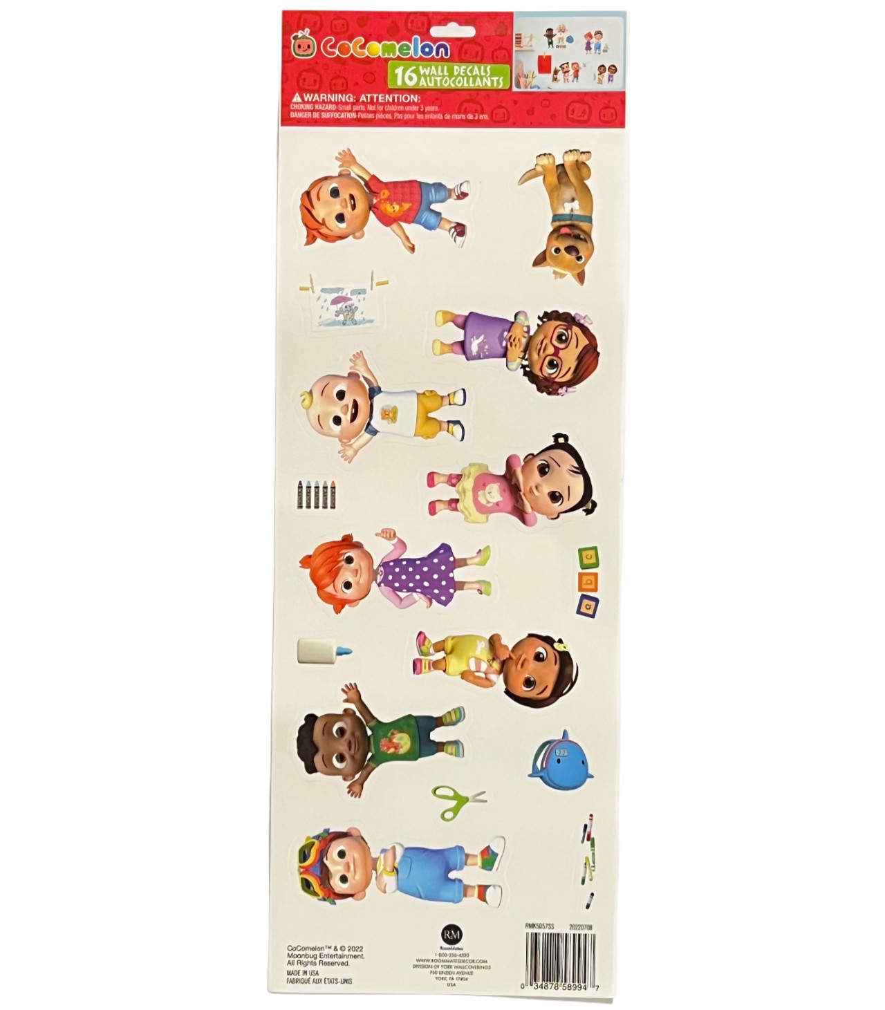 Cocomelon 16 Wall Decals Removable Moonbug JJ TomTom Yoyo Cody 3-4" Tall