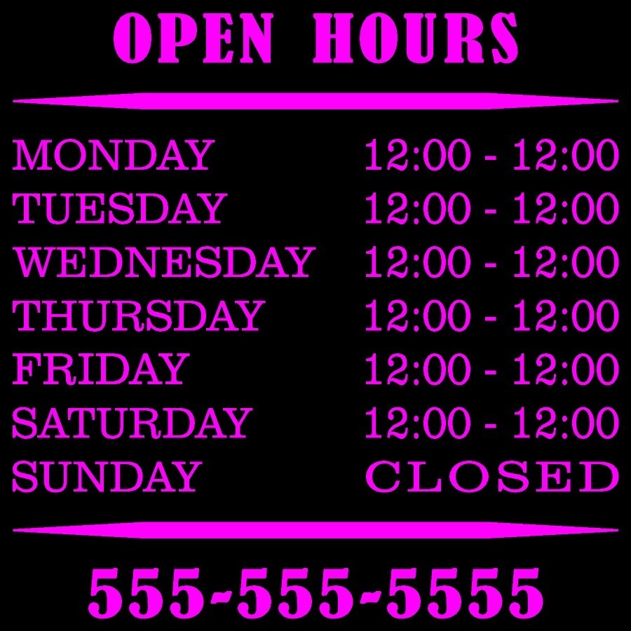 Business Hours Store Hours Vinyl Decal Windows Door Glass Many Colors & Sizes