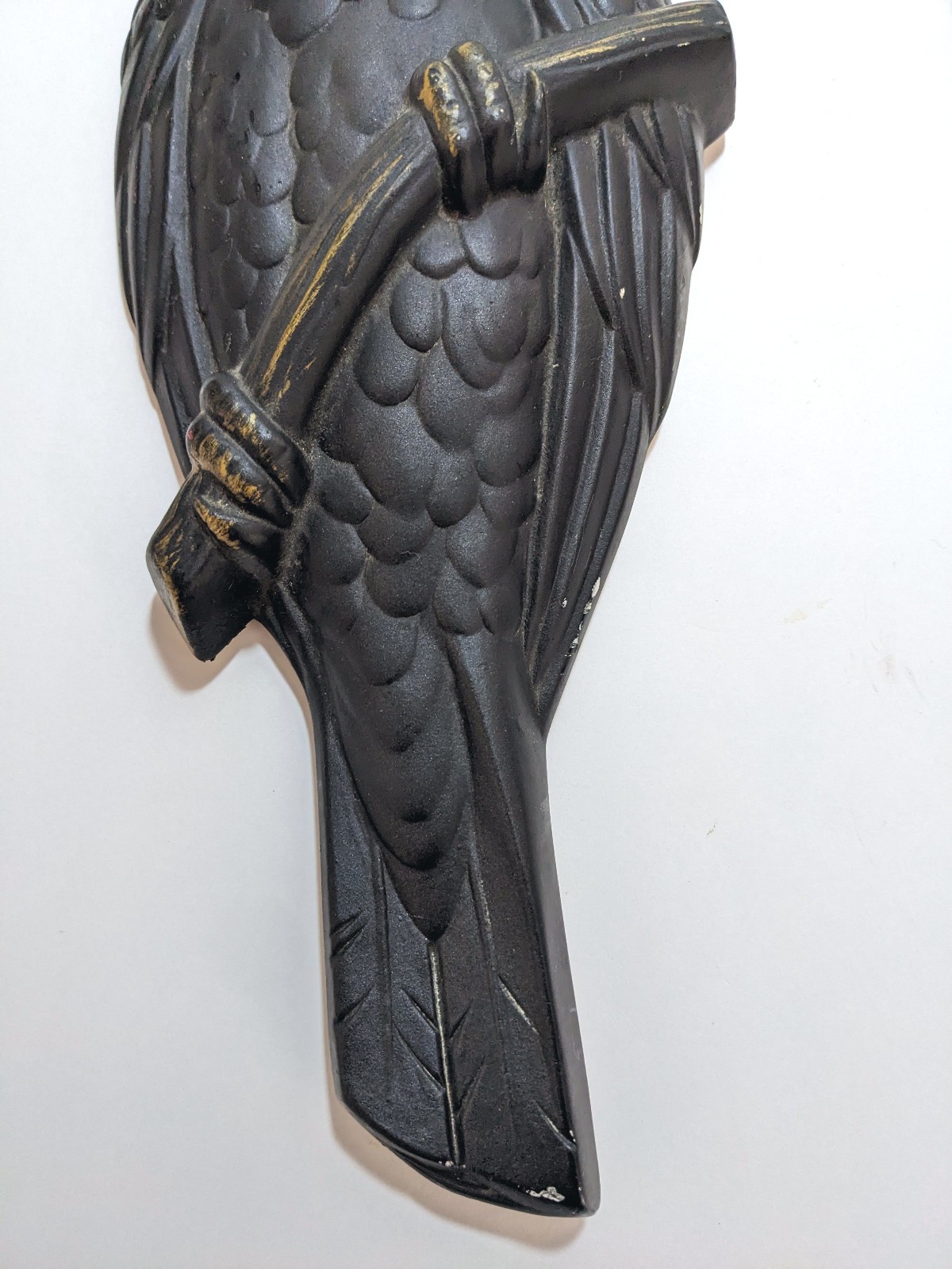 Vtg 1957 Miller Studio Chalkware Cockatoo Wall Plaques Pair Black Gold MCM Birds