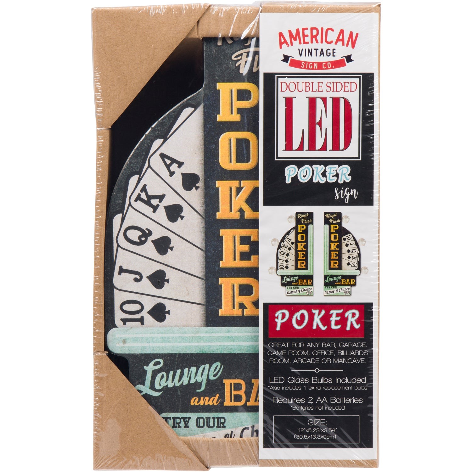 Poker Lounge and Bar Double-Sided Retro Vintage Inspired LED Light Sign Decor