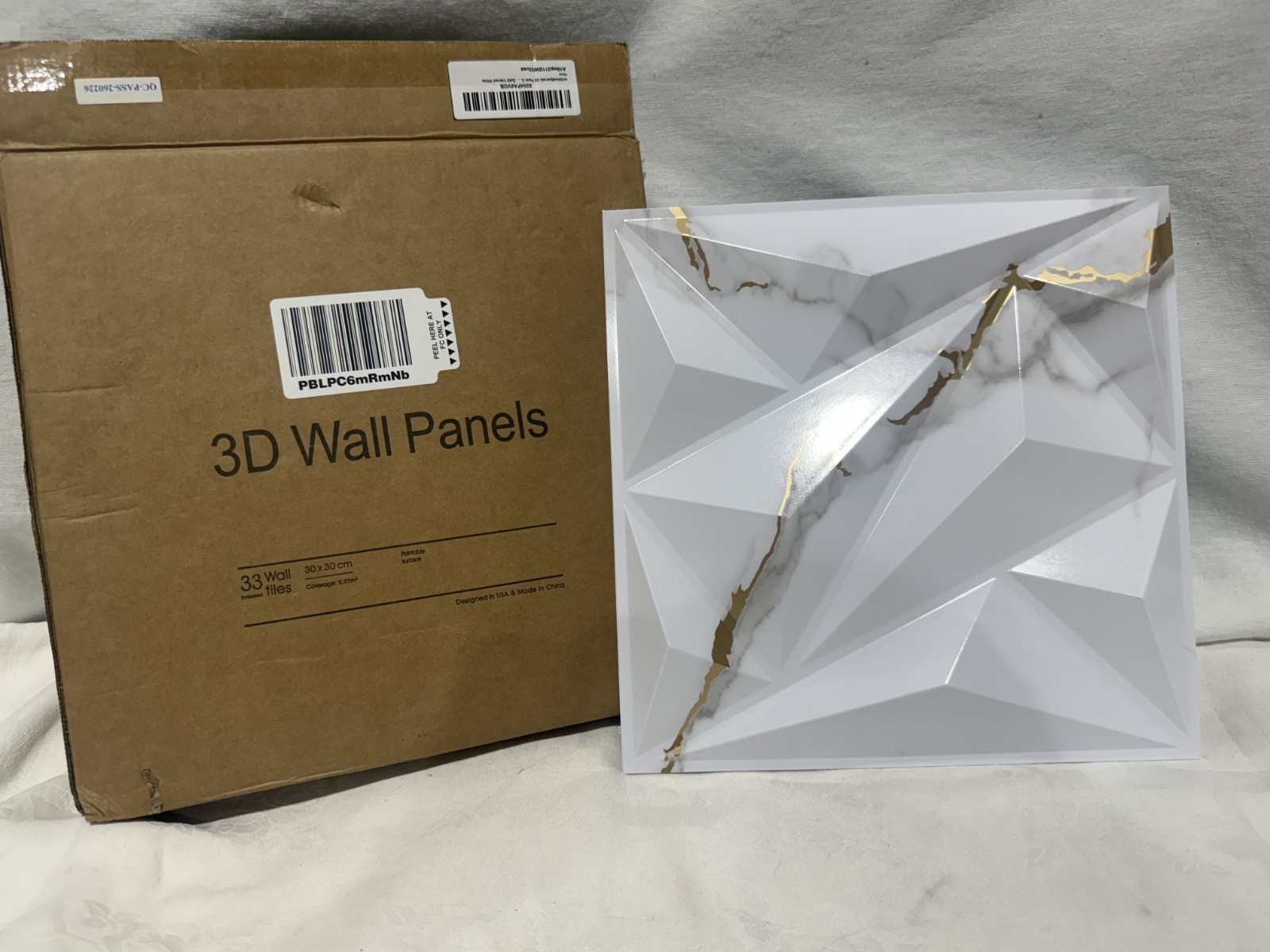 Art3d 33 Pack 3D Wall Panels 12×12 Gold Veined White PVC Wall Decor Accent Tile
