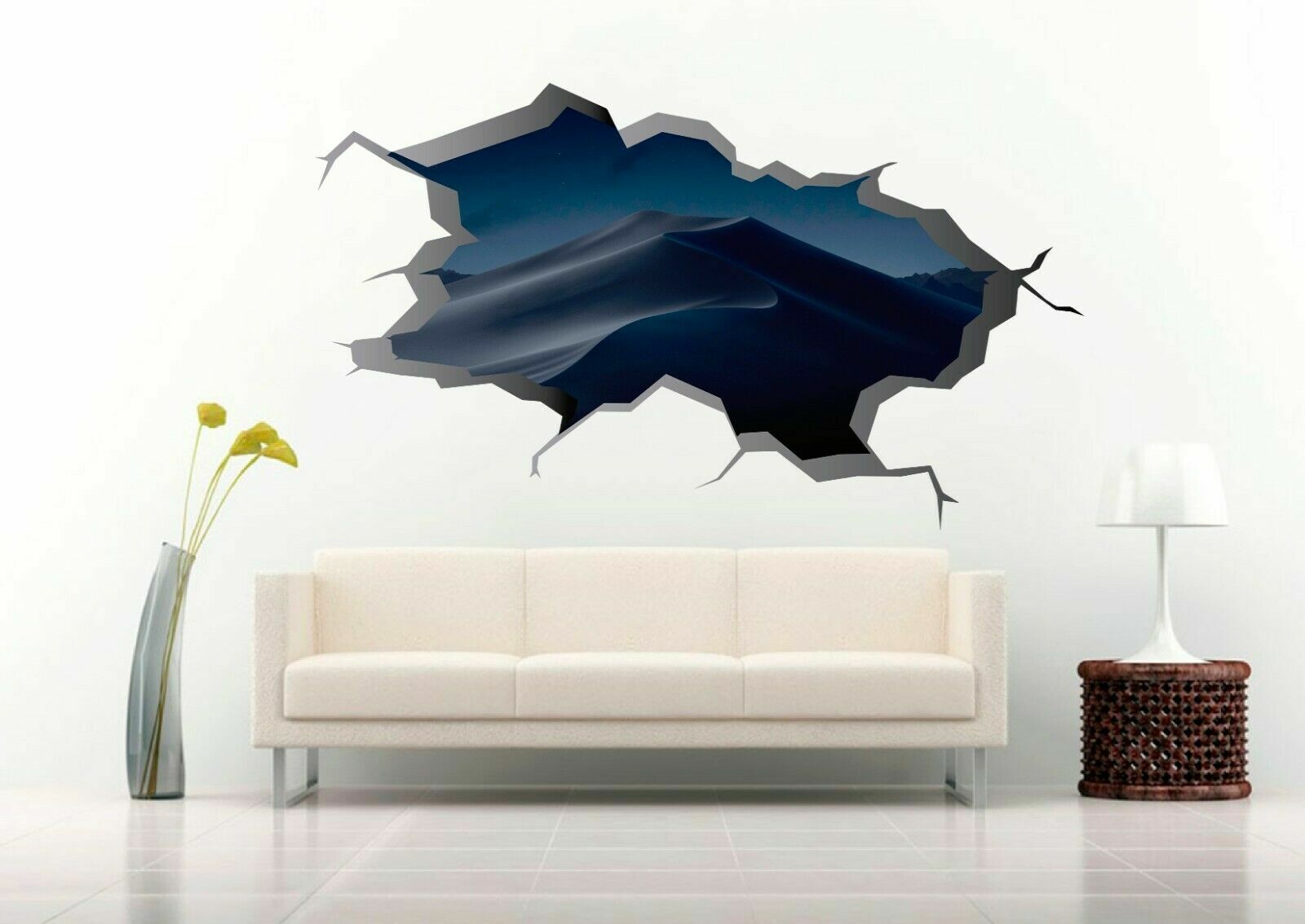 Desert At Night 3D Crack Hole Wall Decal Removable Vinyl Sticker Mural Art Decor