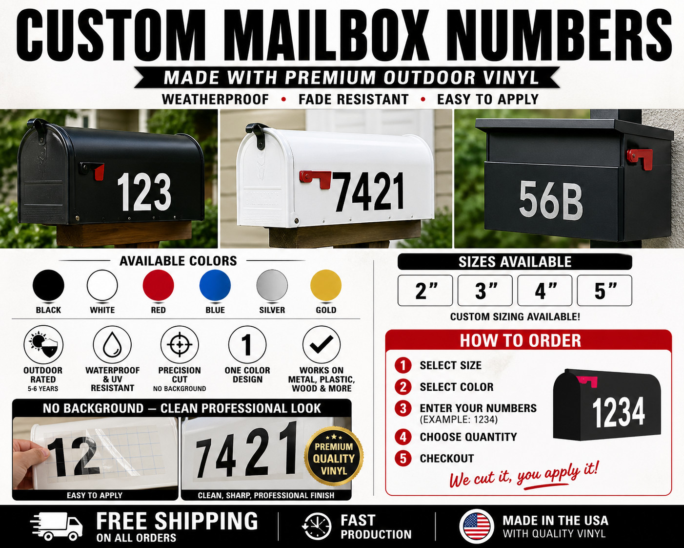 Custom Mailbox Number Decals Set of 2 – Pick Size, Color, Font, Store, Address