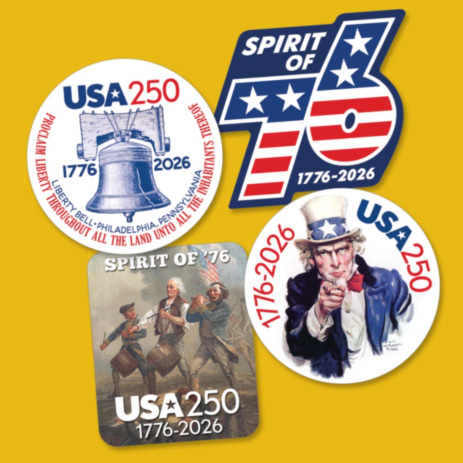 8 PACK Die Cut Stickers – America, Semiquincentennial, 250 Freedom USA
