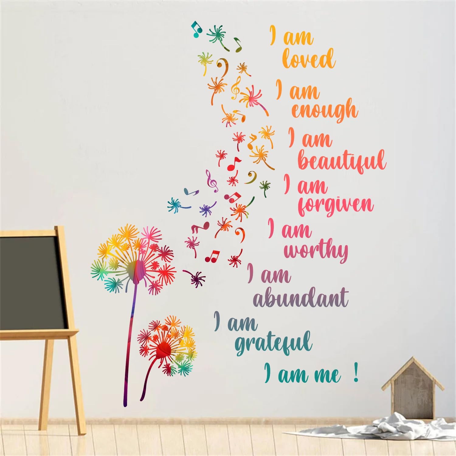Colorful Dandelion Wall Stickers, Motivational Quote I Am Affirmation Vinyl W…