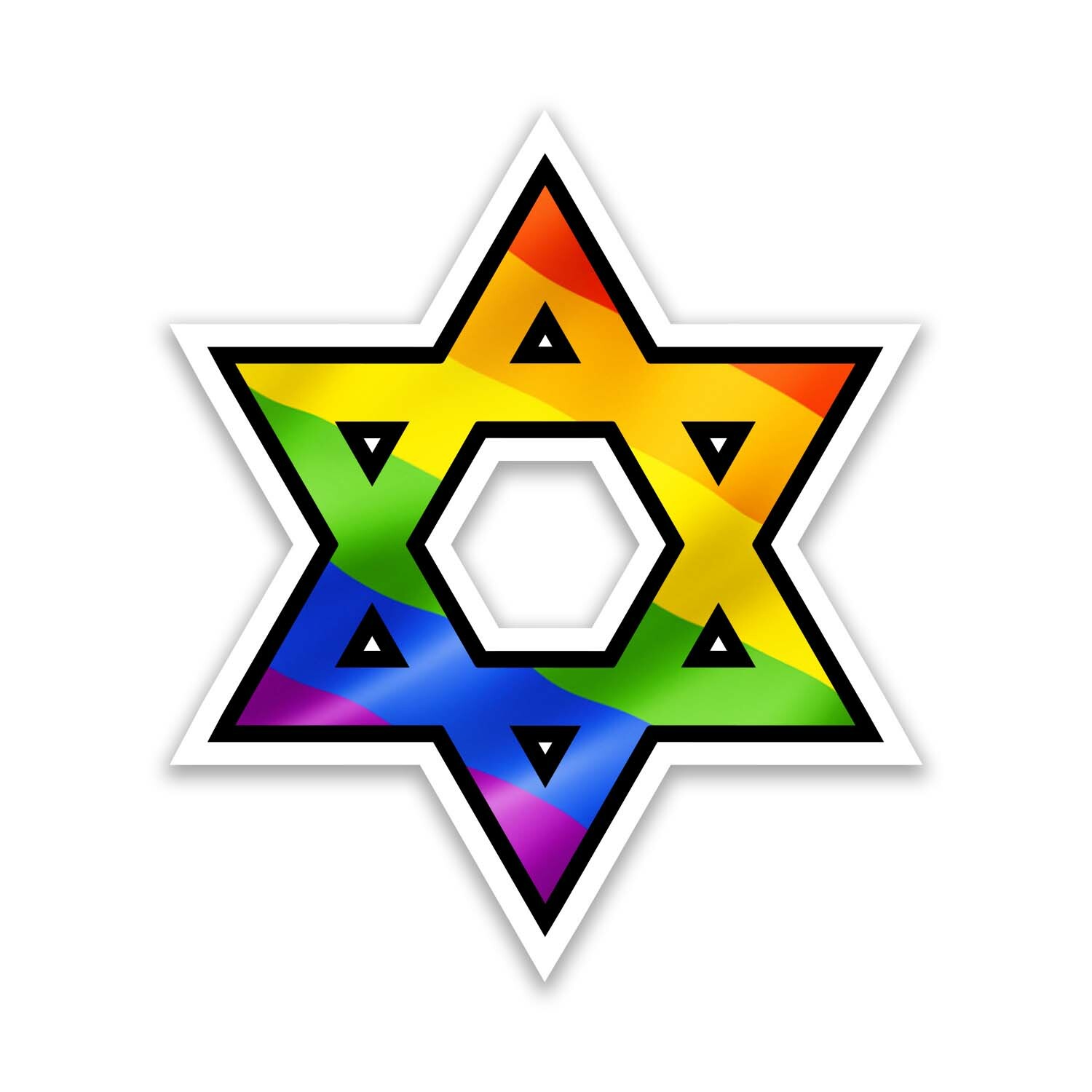 Rainbow Gay Pride Star of David LGBTQ 4" Wide Sticker – Includes Two Stickers