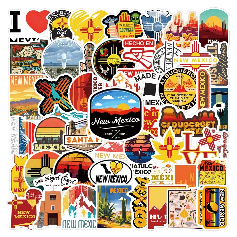 61Pcs New Mexico Stickers Pack, Aesthetic Vinyl Waterproof Sticker Decals for Wa