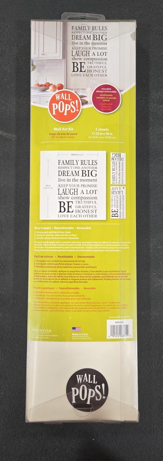 Wall Pops! Wall Art "Family Rules" Wall Decal Kit Peel Stick 2 pcs 30"x 43"