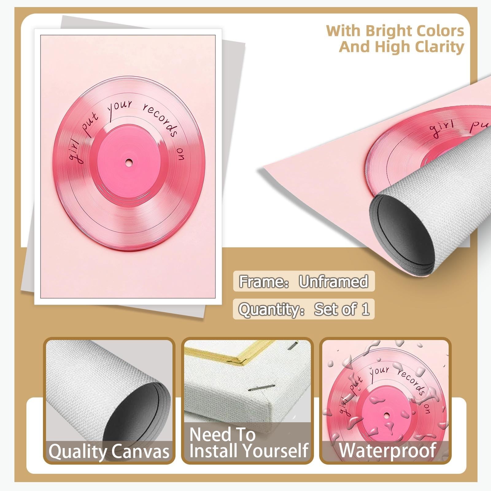 LRCYBMN Vintage Light Pink Vinyl Record Wall Art Poster Retro Maximalist Ecle…