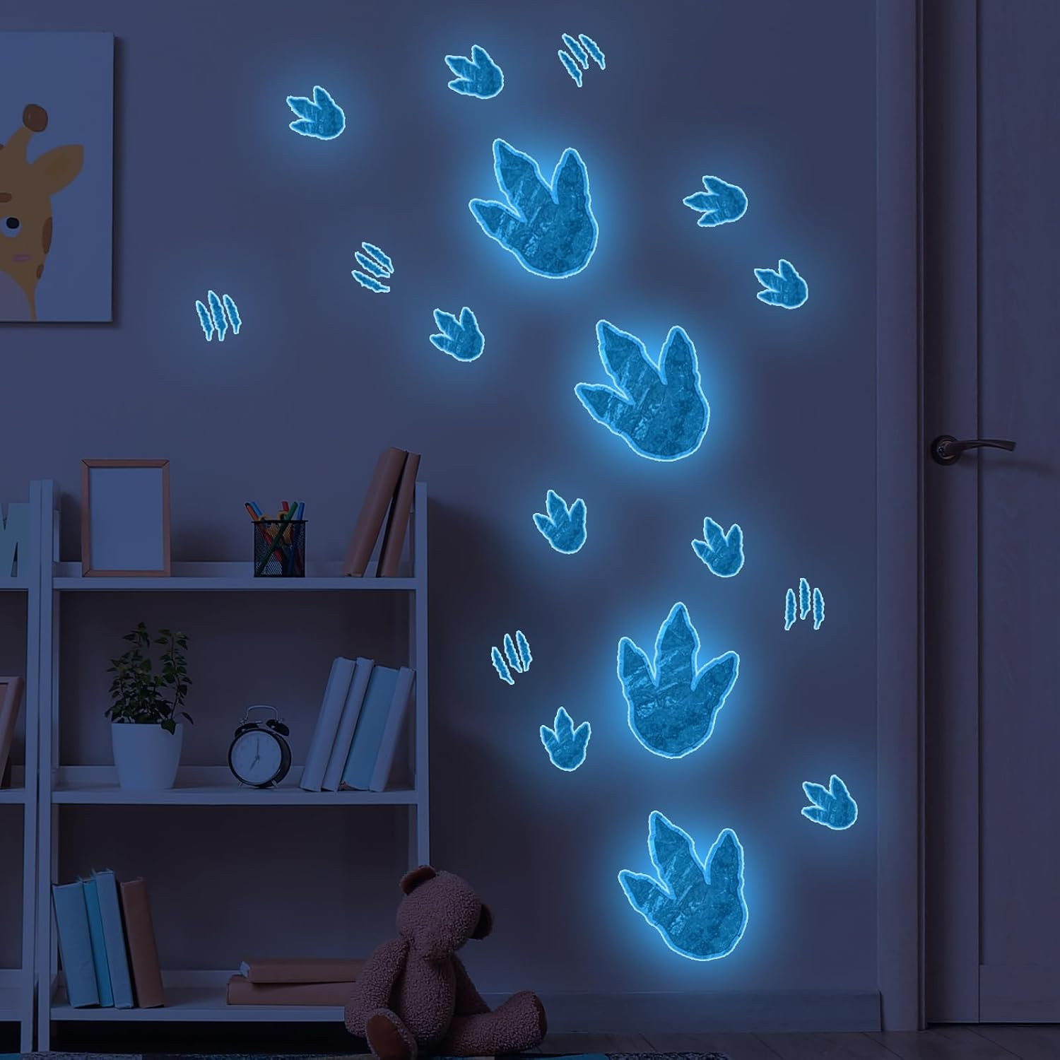 Glow in the Dark Blue Dinosaur Footprint Wall Stickers 2 Sheets