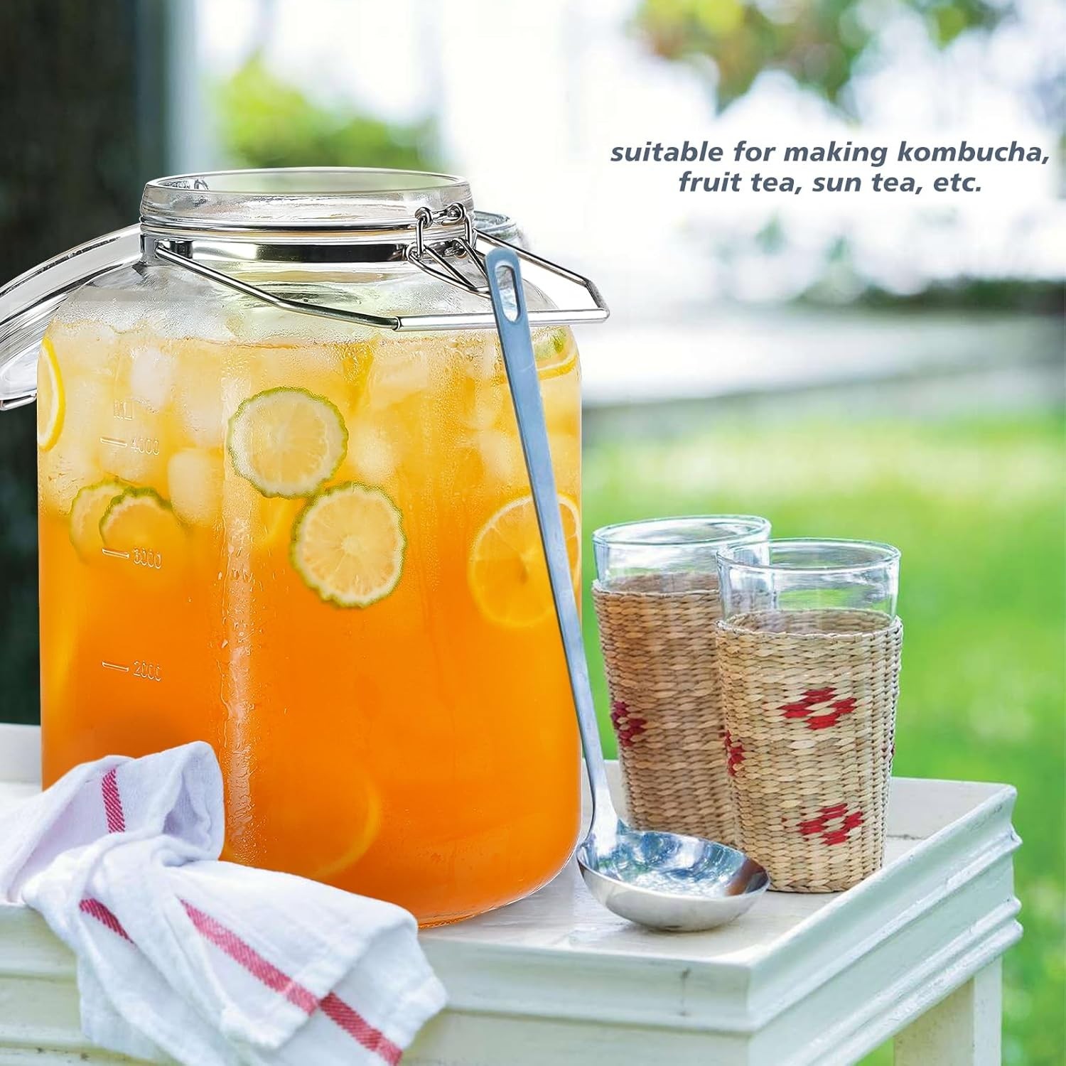 2 Pack 1.5 Gallon Glass Jar with Airtight Lid, 192 Oz Square Wide Mouth Mason Ja