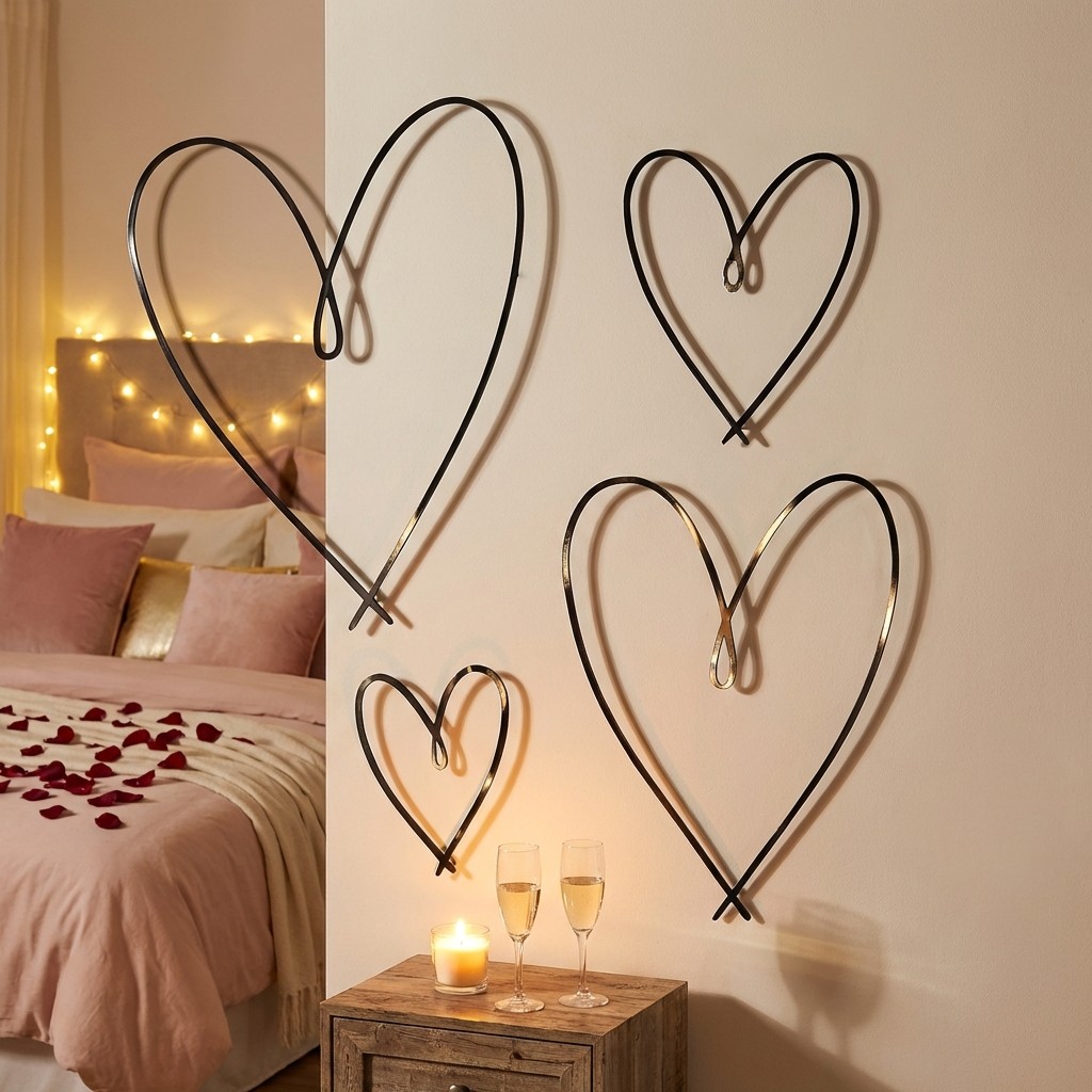 Heart Shaped Metal Wall Art Set for Living Room and Bedroom Wall Hanging 4-Piece