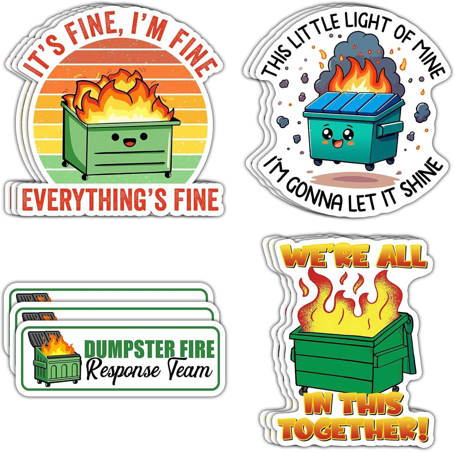 12 PCS Dumpster Fire Sticker, I'M Fine It'S Fine Everything Is Fine Sticker, Fun