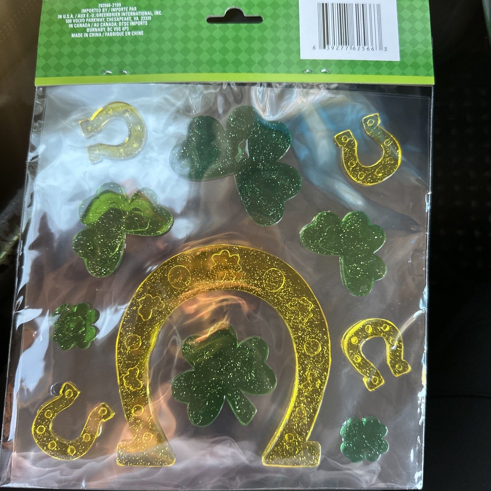 St Patrick's Day Shamrocks + Lucky horse shoe Window Gel Cling party decor