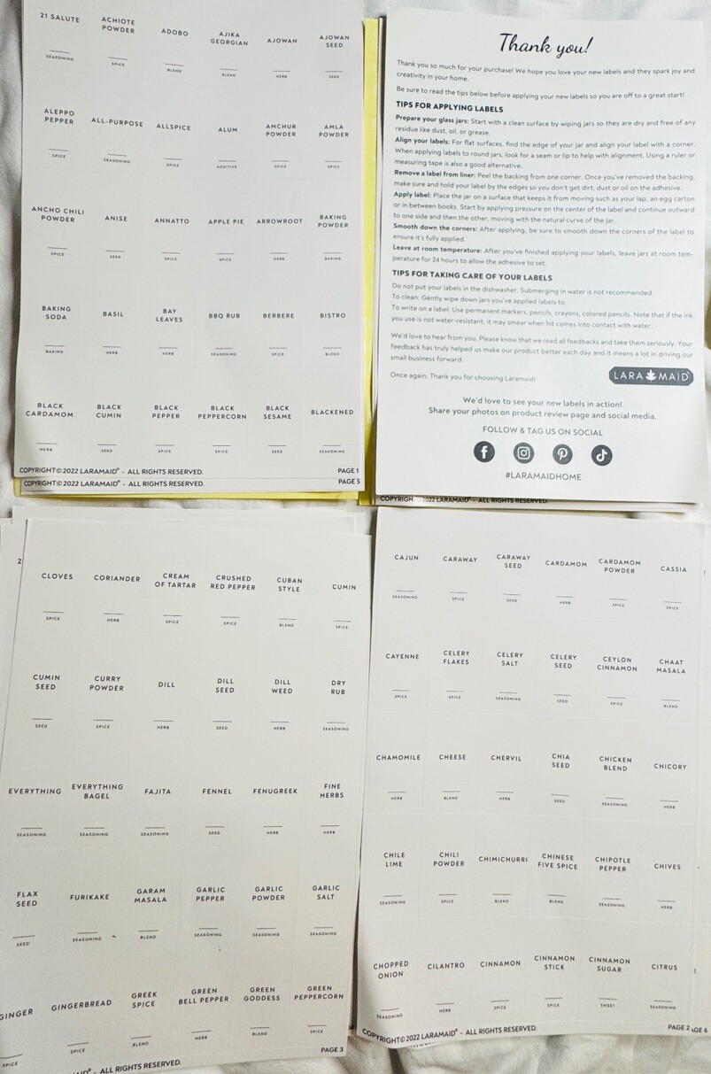 459 Minimalist Spice Jar Label Set, Black Text on White Vinyl Waterproof Labels