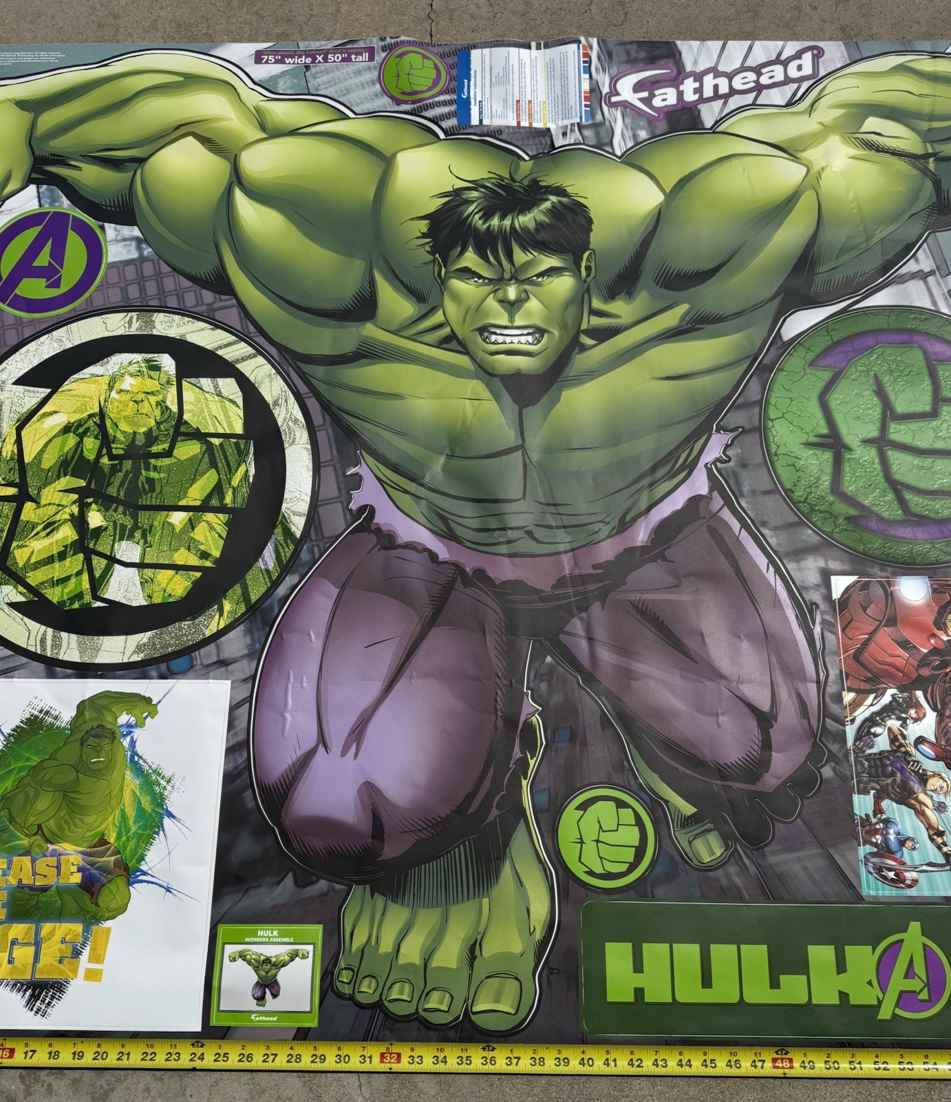 Marvel Avengers Hulk Fathead Giant Wall Decal 75” x 50” 2015 Complete Pre-Owned