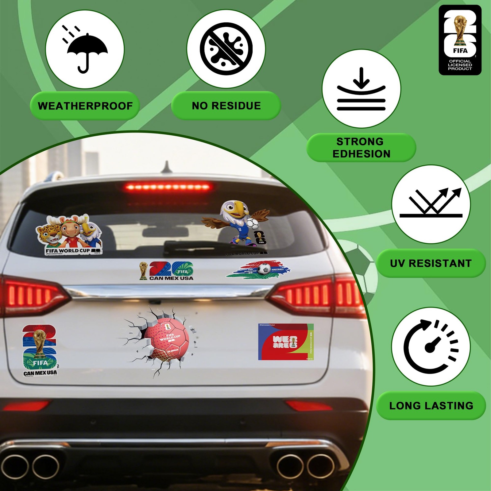 FIFA World Cup 26 Car Stickers, 6 PCS Vinyl Waterproof Decals