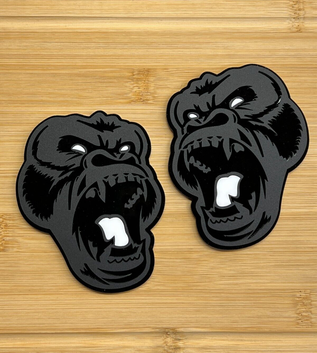 Angry Gorilla White Eye Car Truck Emblem Badge Matte Black /Black Custom PK of 2