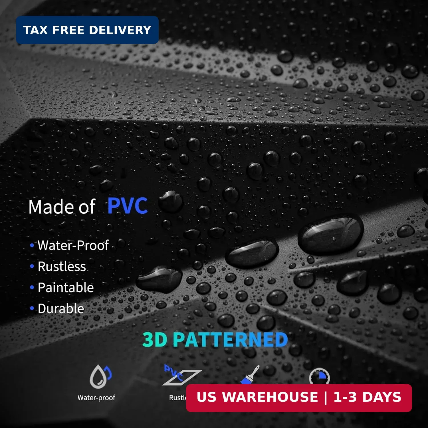 Art3dwallpanels 33 Pack 3D Wall Panels Diamond, Black, 12"x12" | PVC Accent Wa
