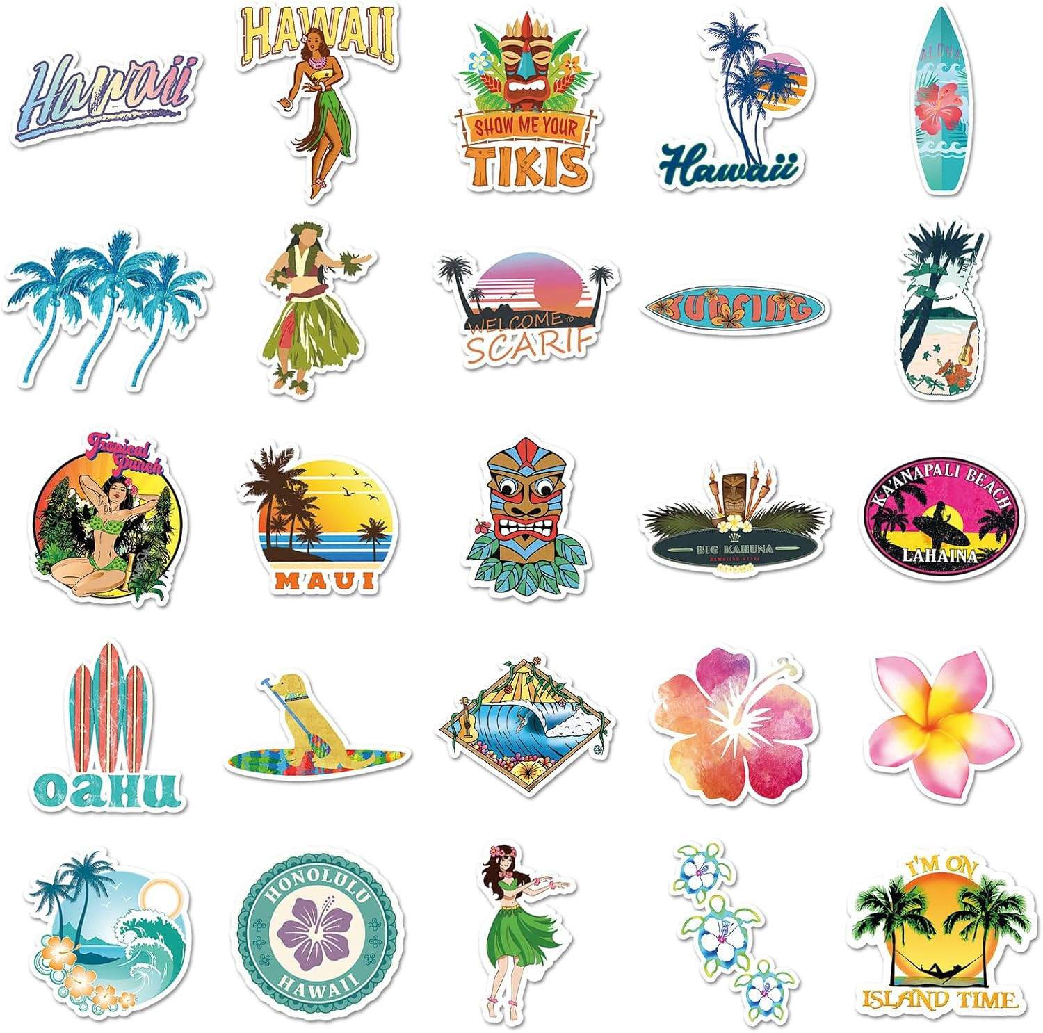 50Pcs Hawaiian Scenery Stickers – Tropical Style Creative Decor